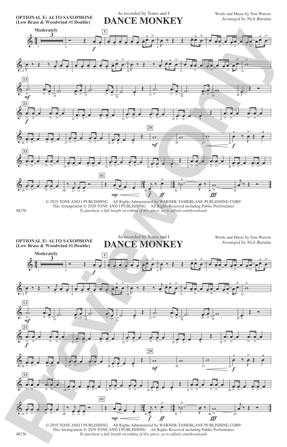 Dance Monkey: Optional Alto Sax