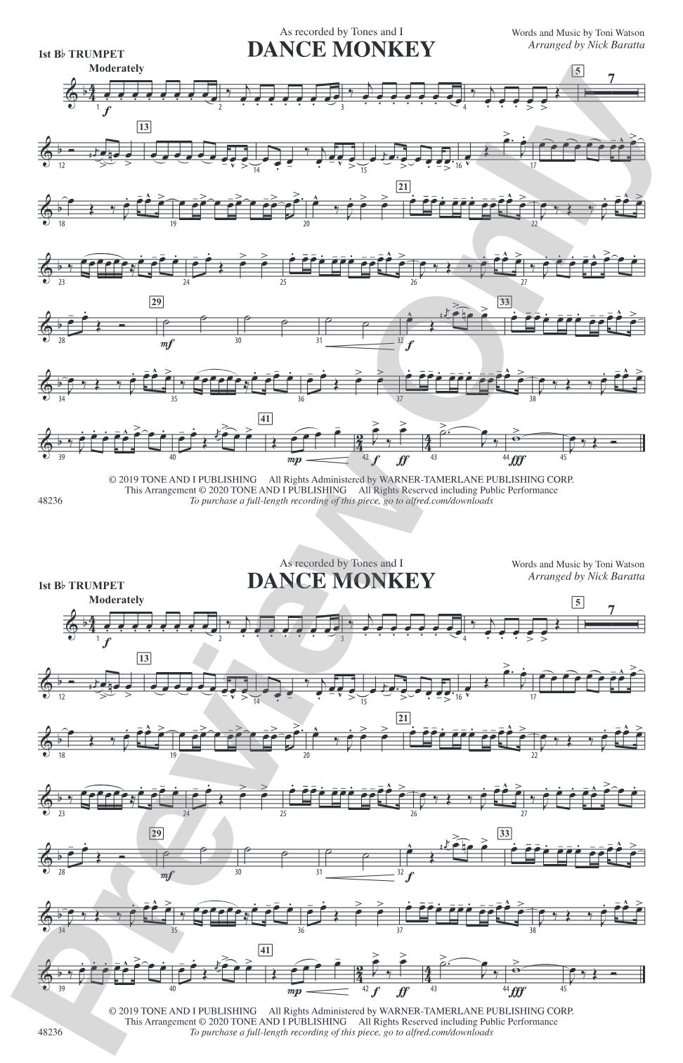 Dance Monkey: 1st B-flat Trumpet