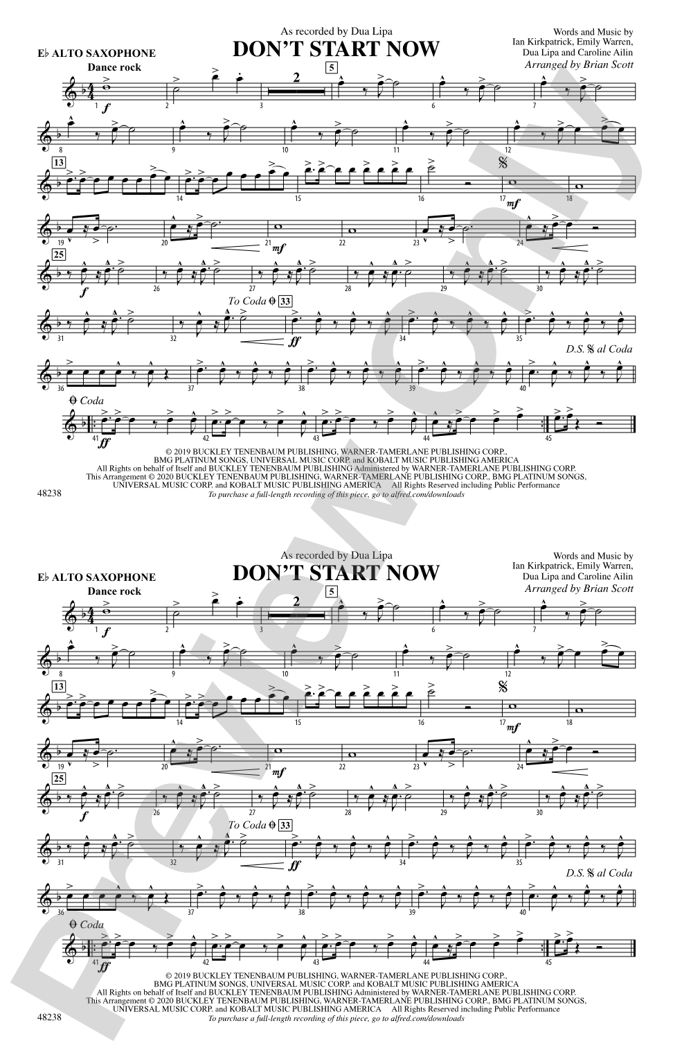 Don't Start Now: E-flat Alto Saxophone