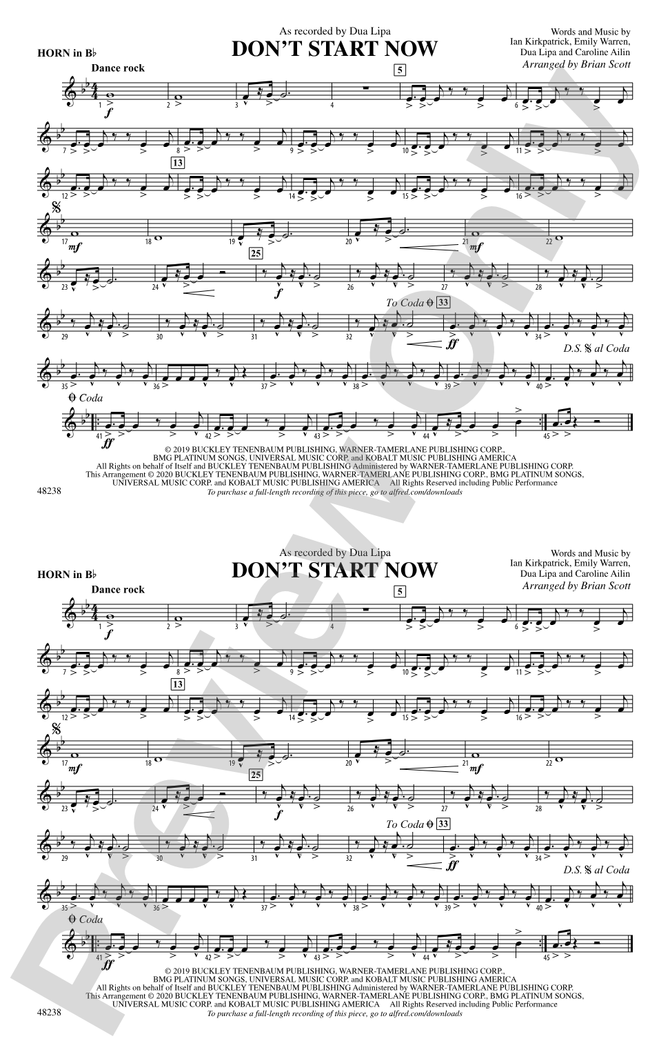 Don't Start Now: Horn in B flat