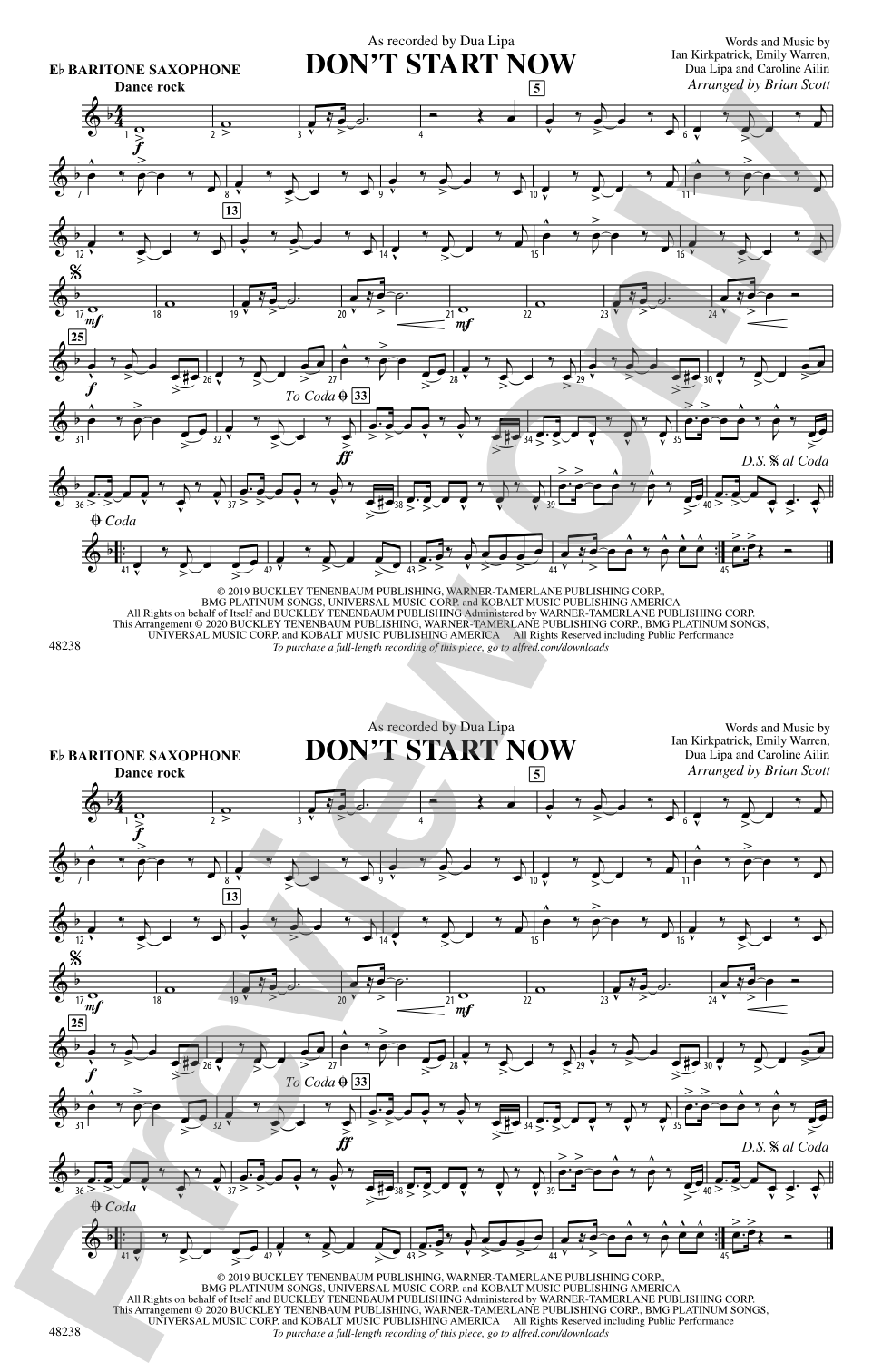 Don't Start Now: E-flat Baritone Saxophone