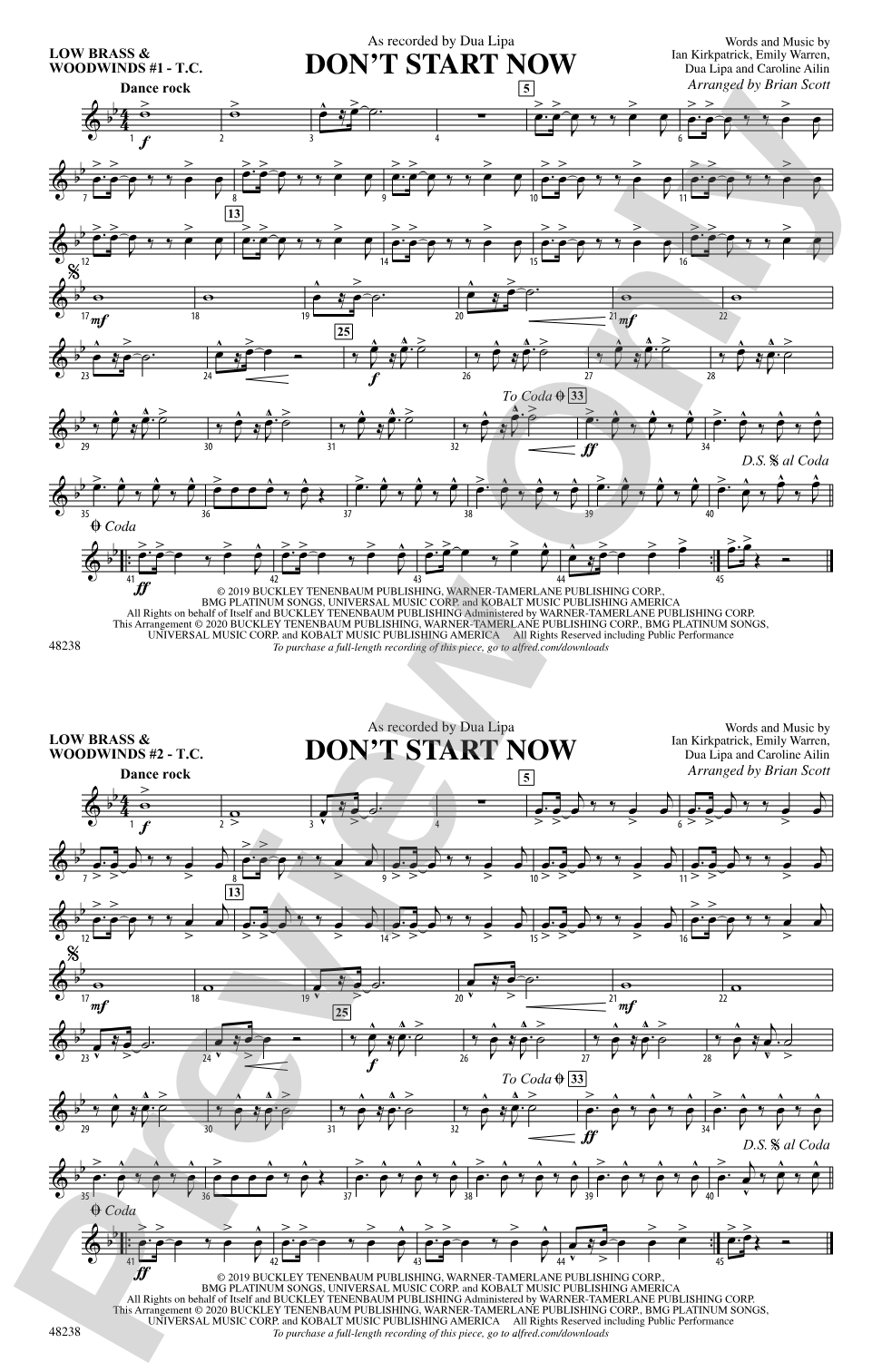 Don't Start Now: Low Brass & Woodwinds #1 - Treble Clef