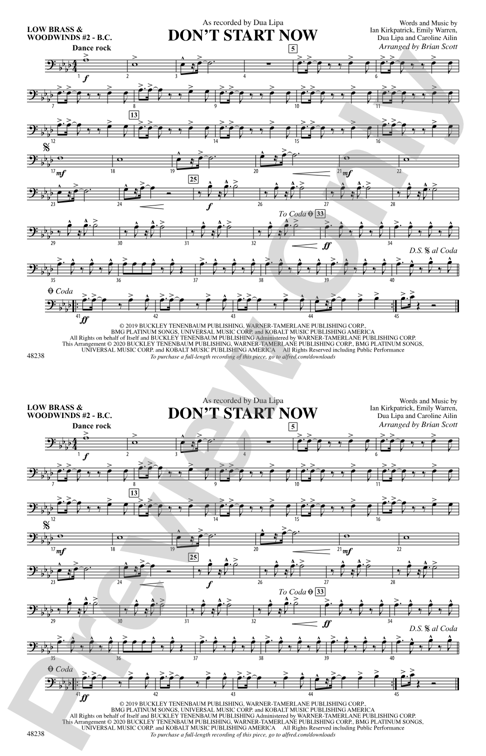 Don't Start Now: Low Brass & Woodwinds #2 - Bass Clef