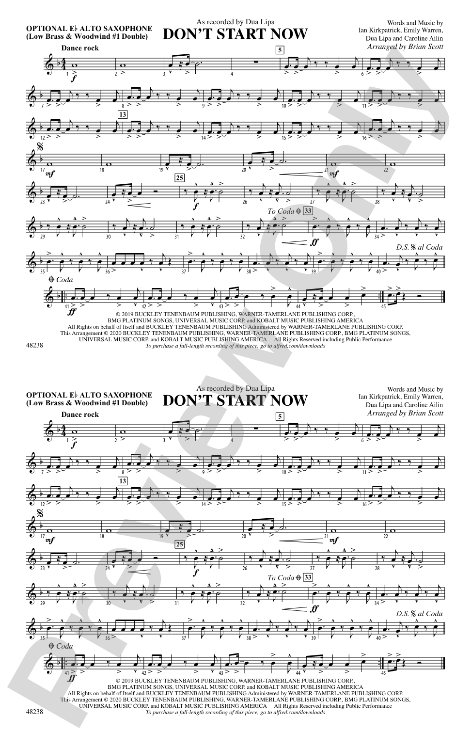 Don't Start Now: Optional Alto Sax