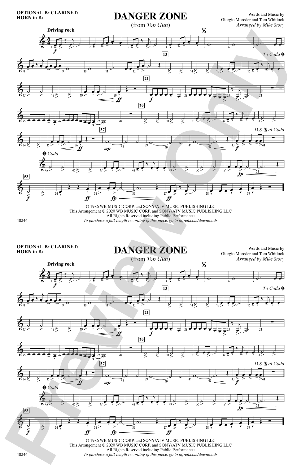 Danger Zone: Optional Bb Clarinet/Horn in Bb