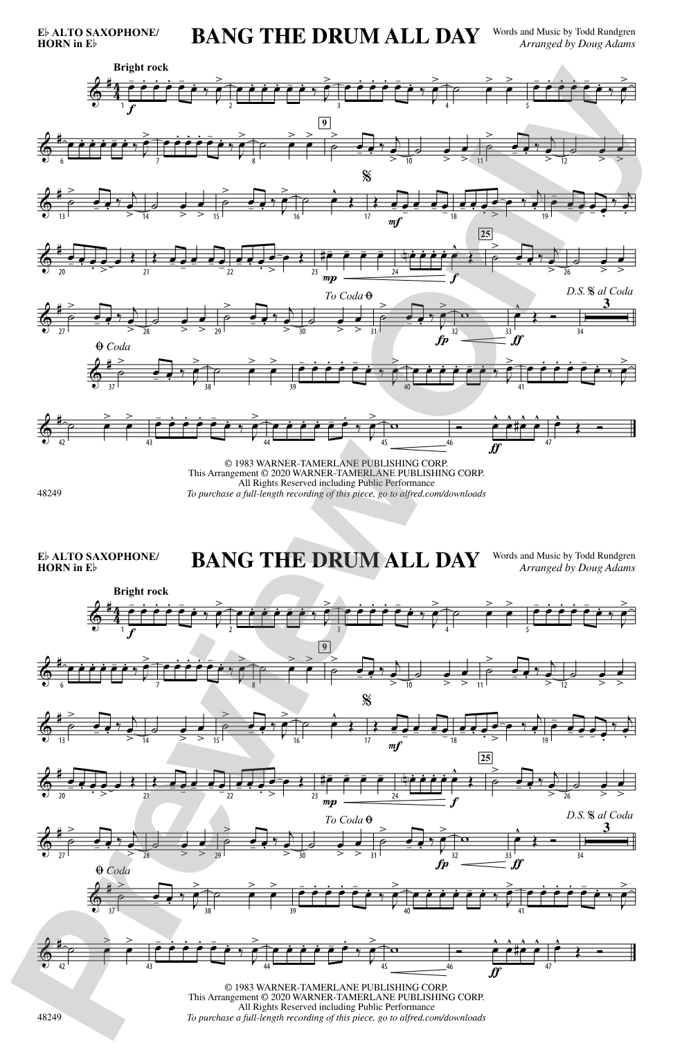 Bang the Drum All Day: E-flat Alto Saxophone