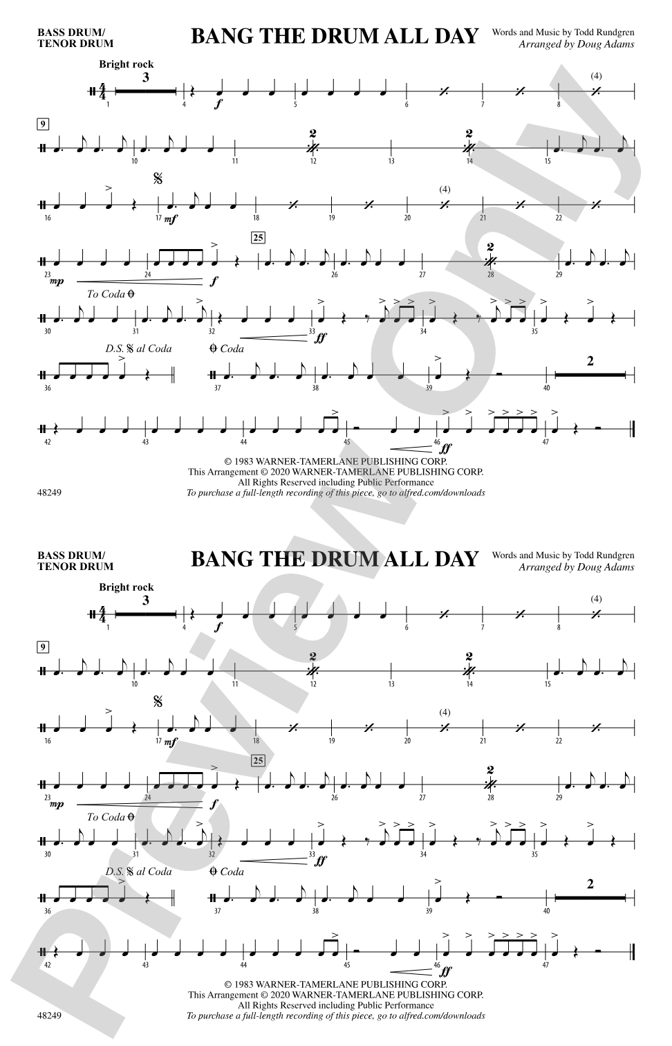 Bang the Drum All Day: Bass Drum/Tenor Drum