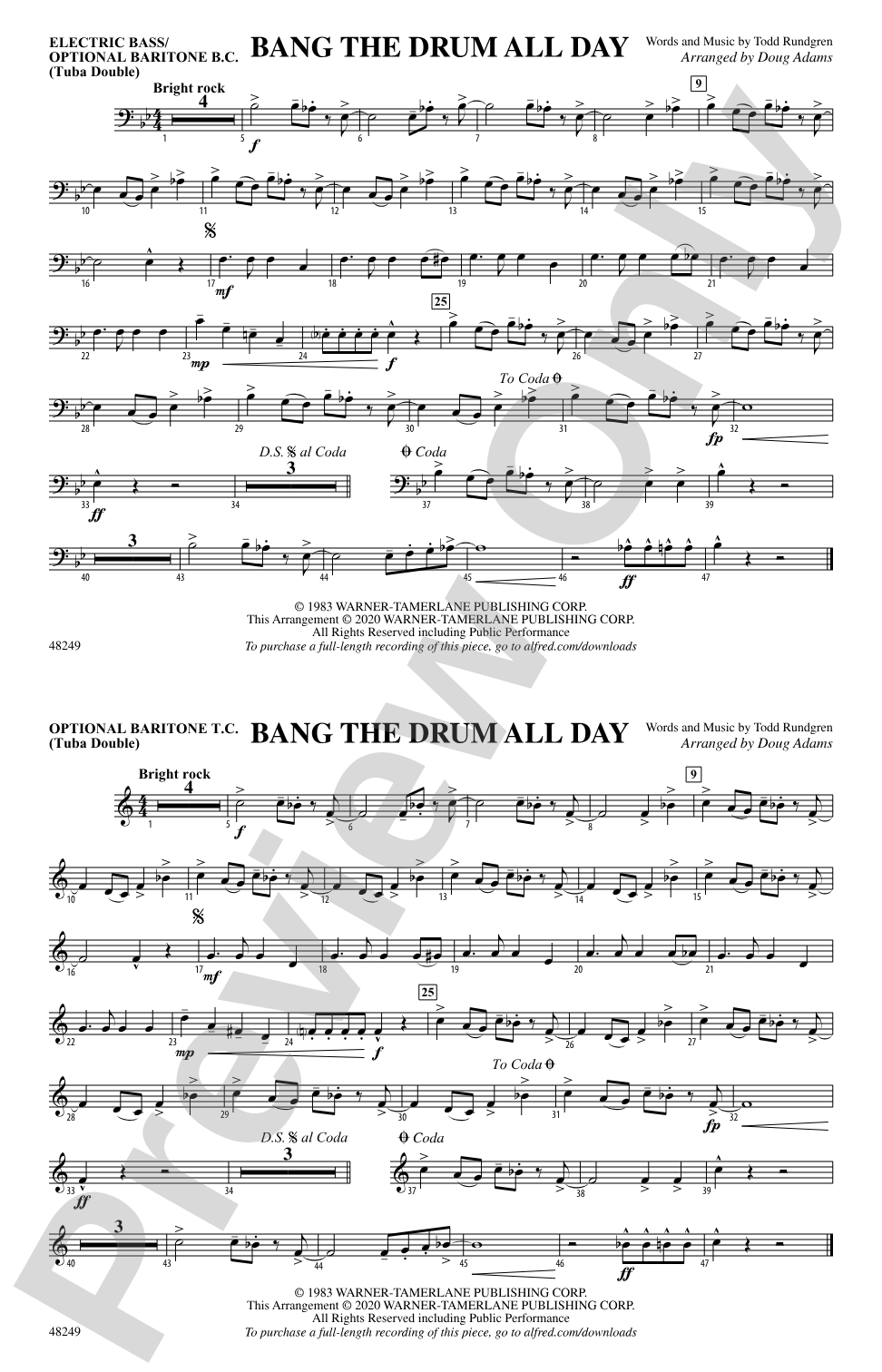 Bang the Drum All Day: Electric Bass