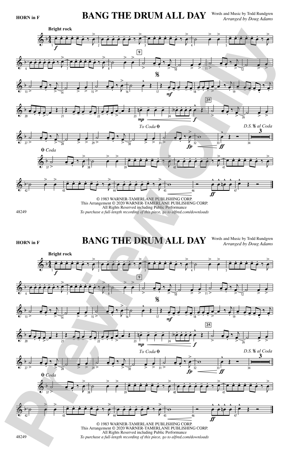 Bang the Drum All Day: 1st F Horn