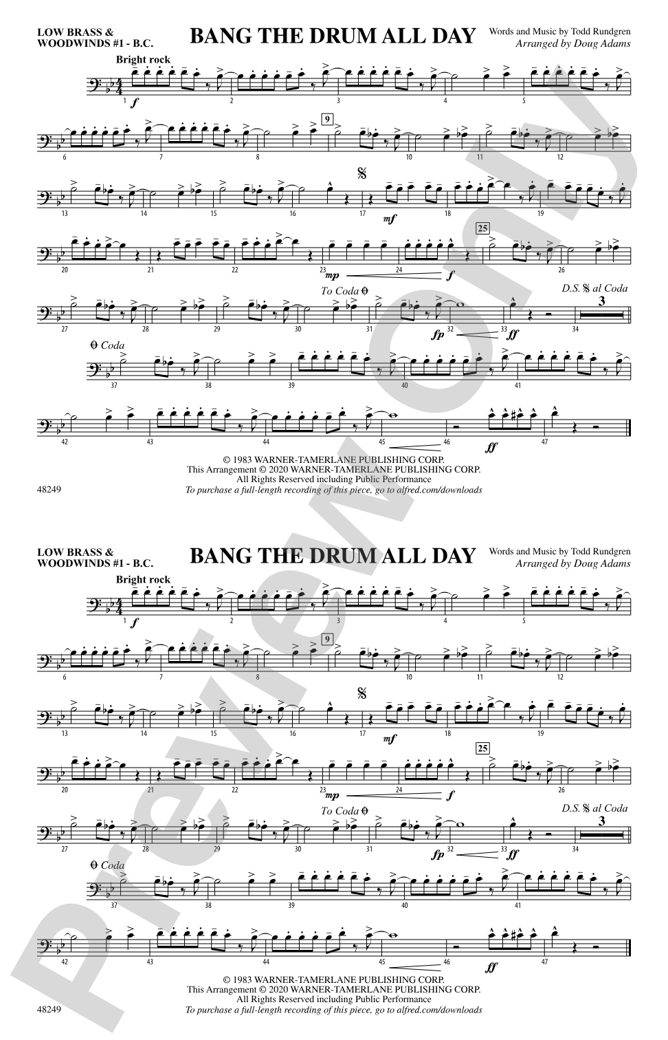 Bang the Drum All Day: Low Brass & Woodwinds #1 - Bass Clef