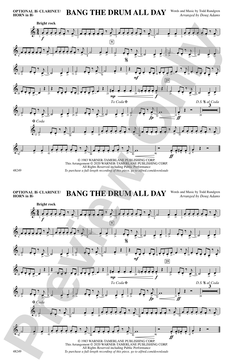 Bang the Drum All Day: Optional Bb Clarinet/Horn in Bb