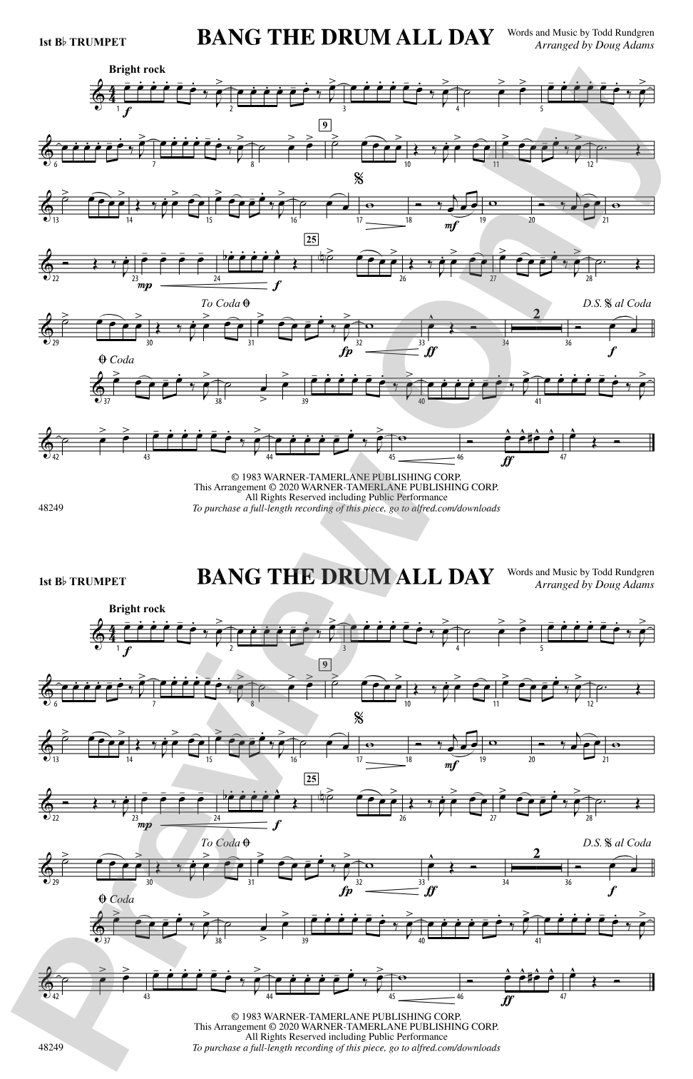 Bang the Drum All Day: 1st B-flat Trumpet