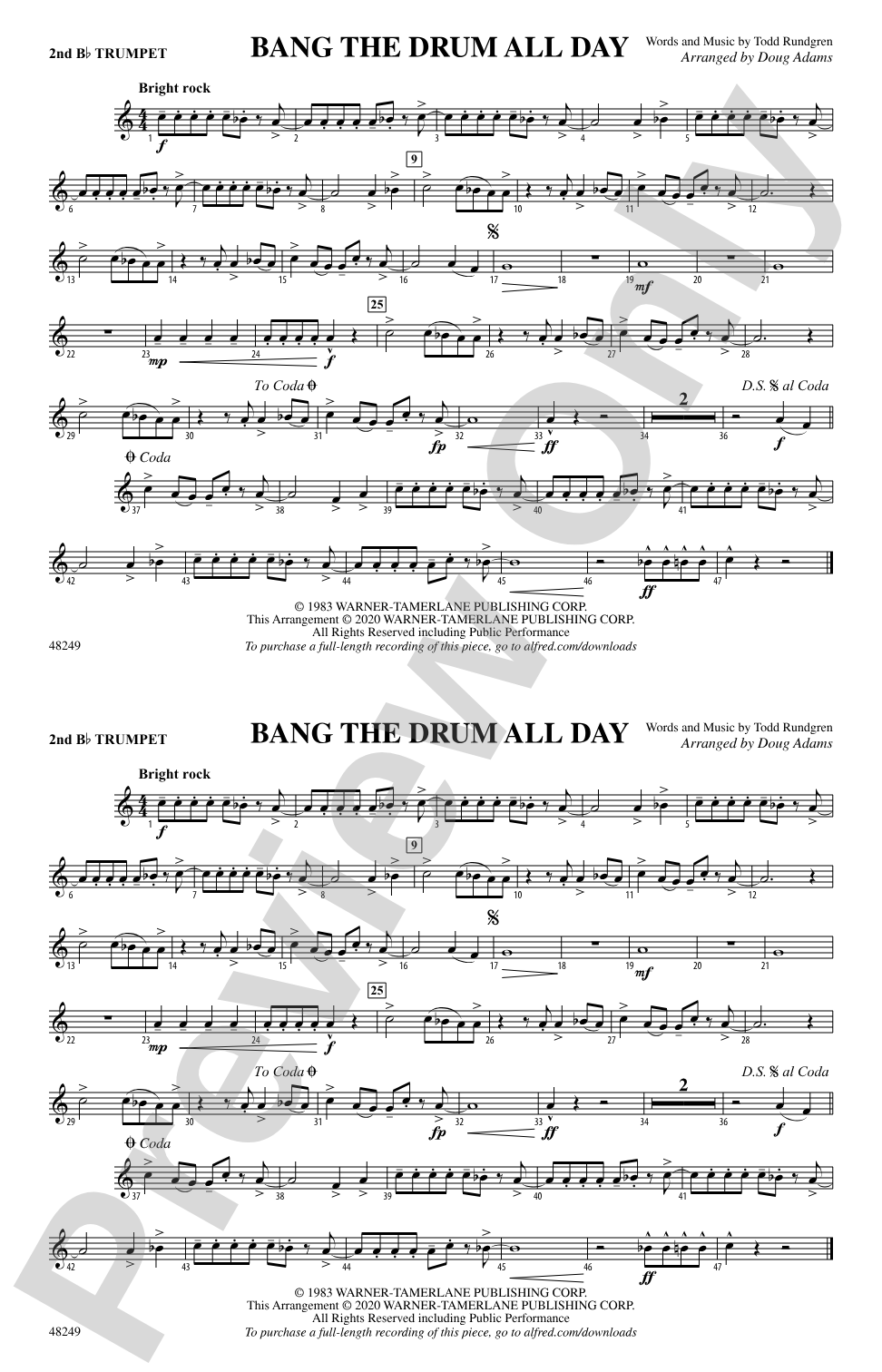 Bang the Drum All Day: 2nd B-flat Trumpet