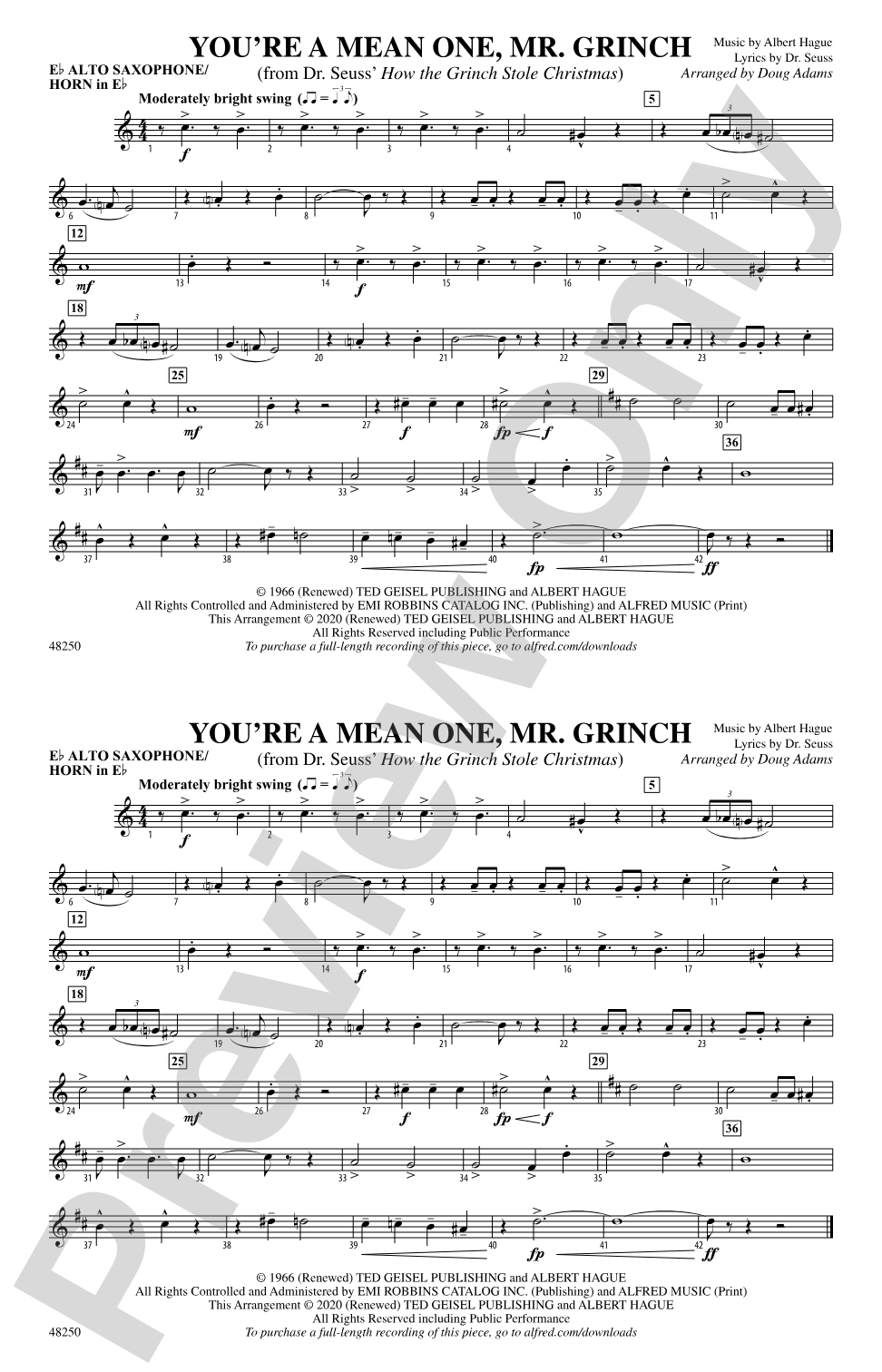 You're a Mean One, Mr. Grinch: E-flat Alto Saxophone