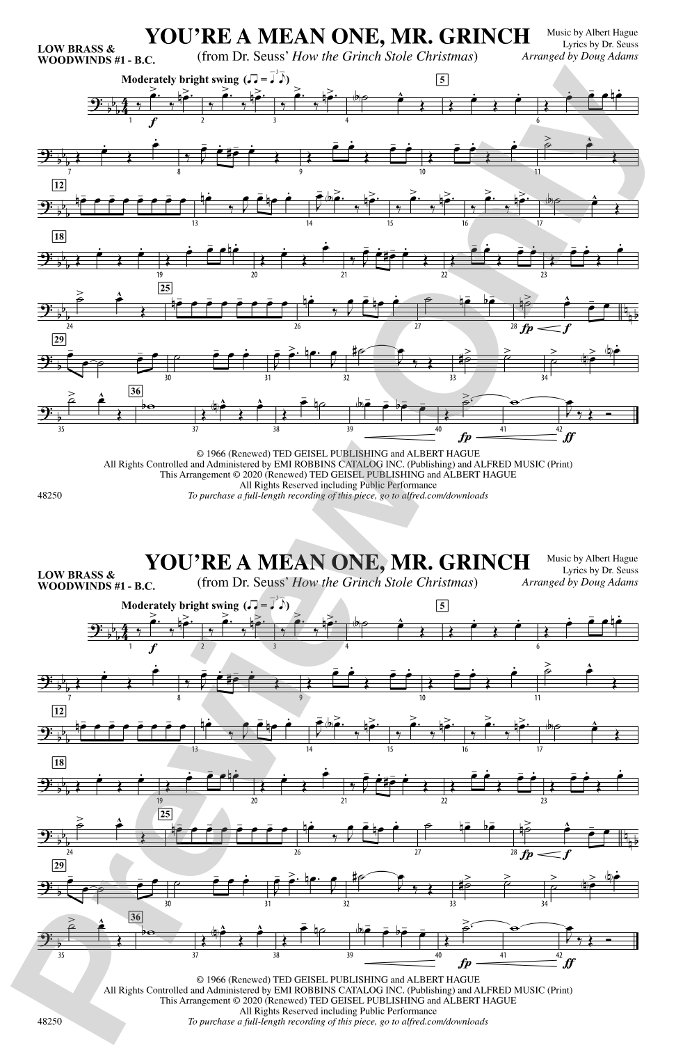 You're a Mean One, Mr. Grinch: Low Brass & Woodwinds #1 - Bass Clef