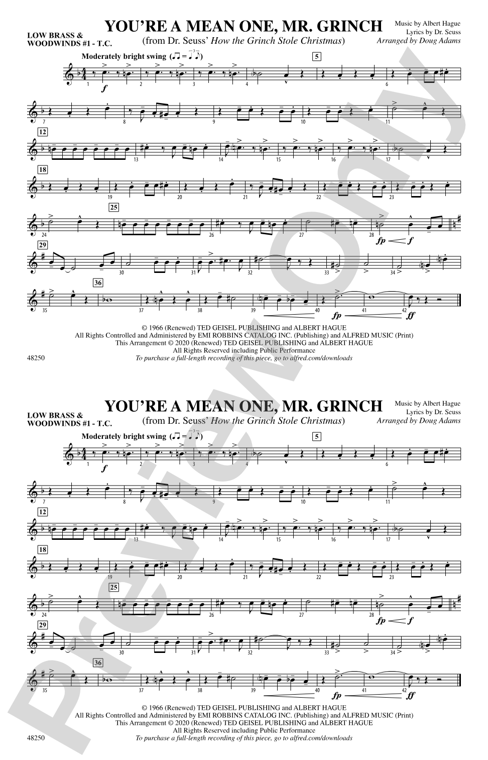 You're a Mean One, Mr. Grinch: Low Brass & Woodwinds #1 - Treble Clef