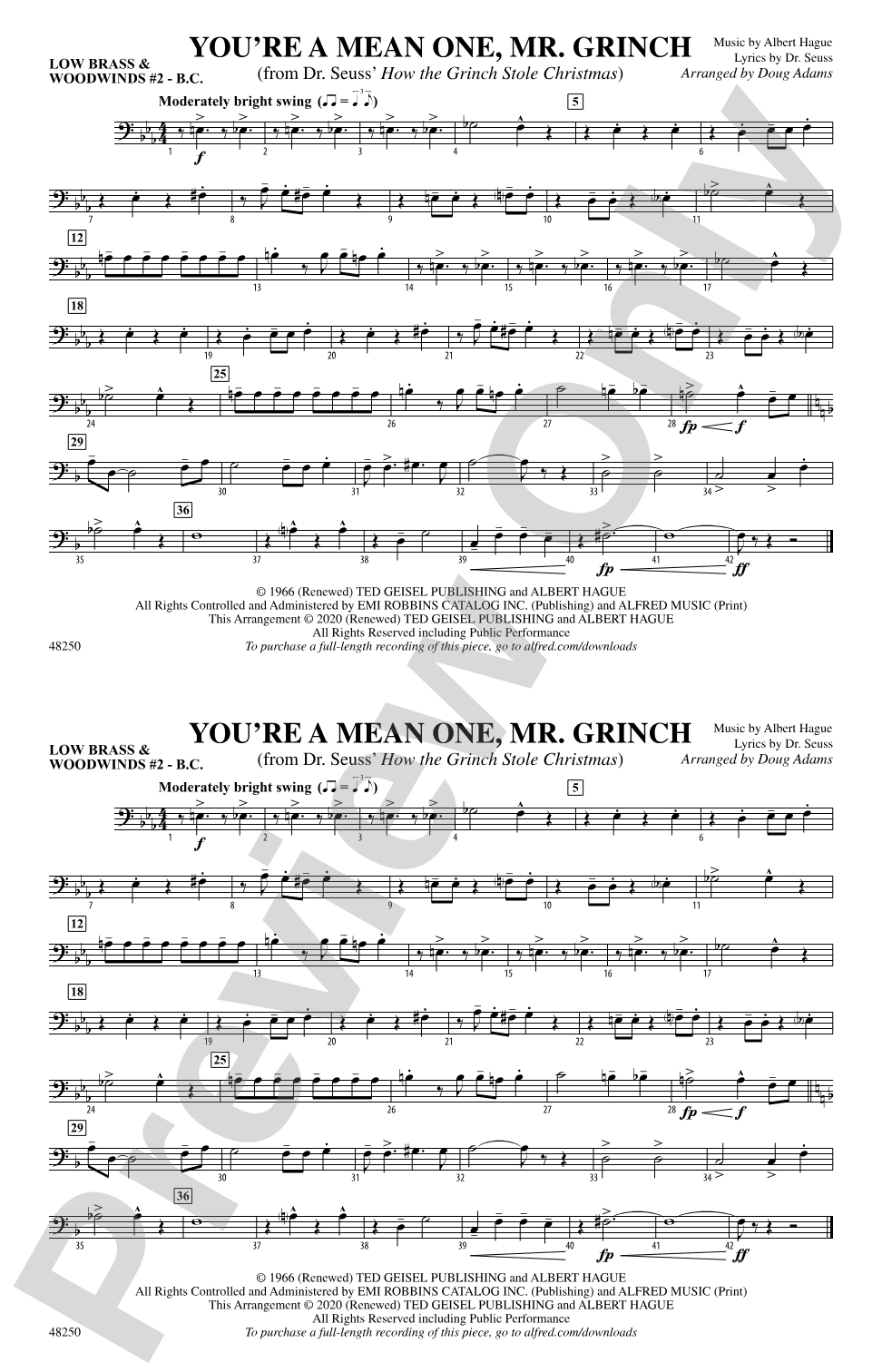 You're a Mean One, Mr. Grinch: Low Brass & Woodwinds #2 - Bass Clef
