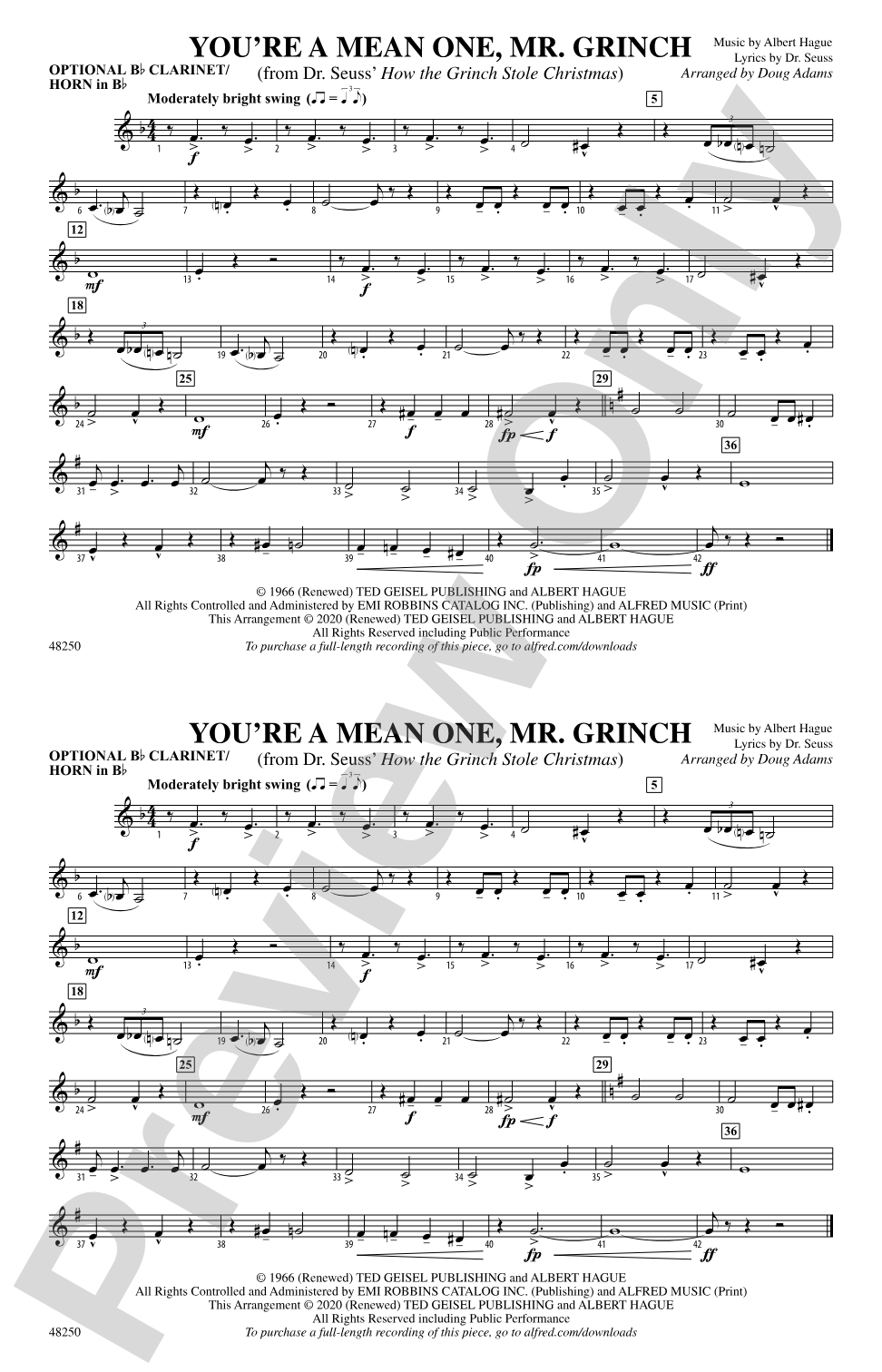 You're a Mean One, Mr. Grinch: Optional Bb Clarinet/Horn in Bb