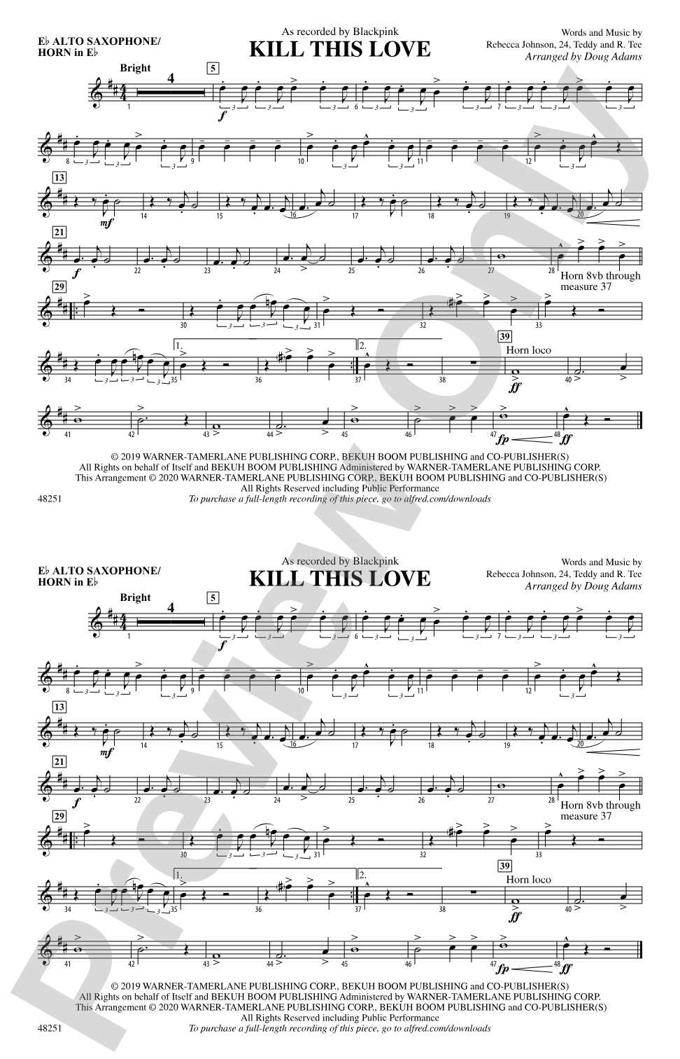Kill This Love: E-flat Alto Saxophone