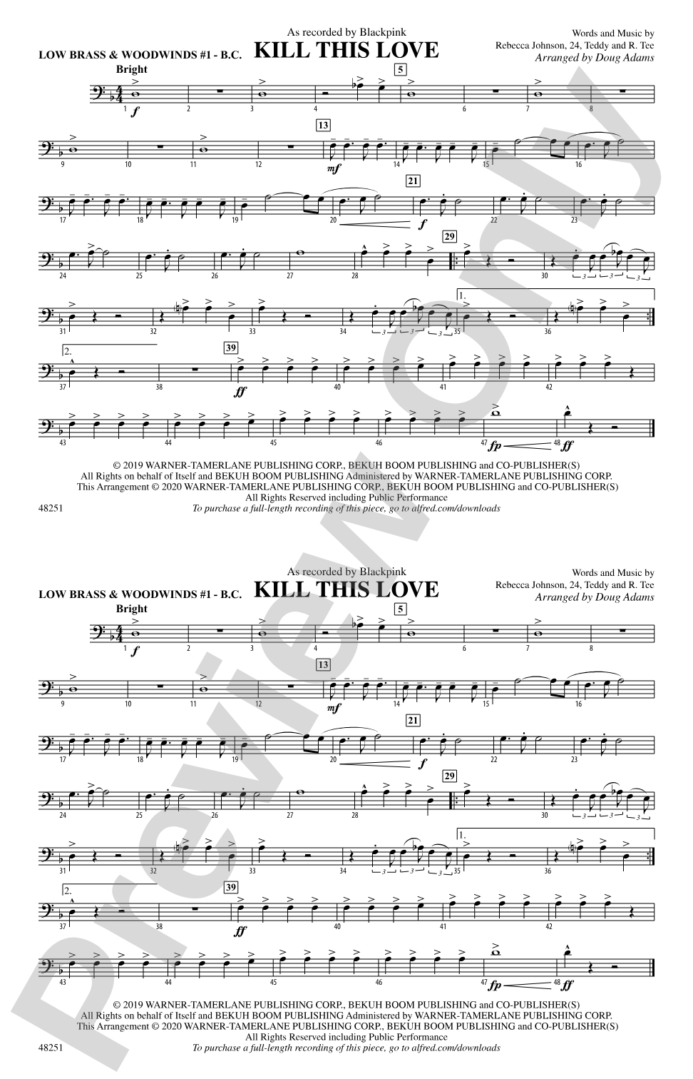 Kill This Love: Low Brass & Woodwinds #1 - Bass Clef