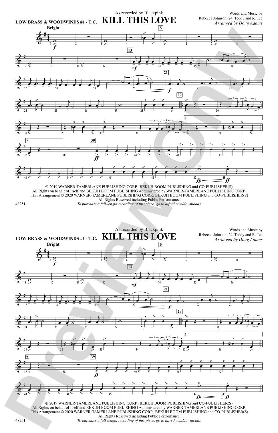 Kill This Love: Low Brass & Woodwinds #1 - Treble Clef