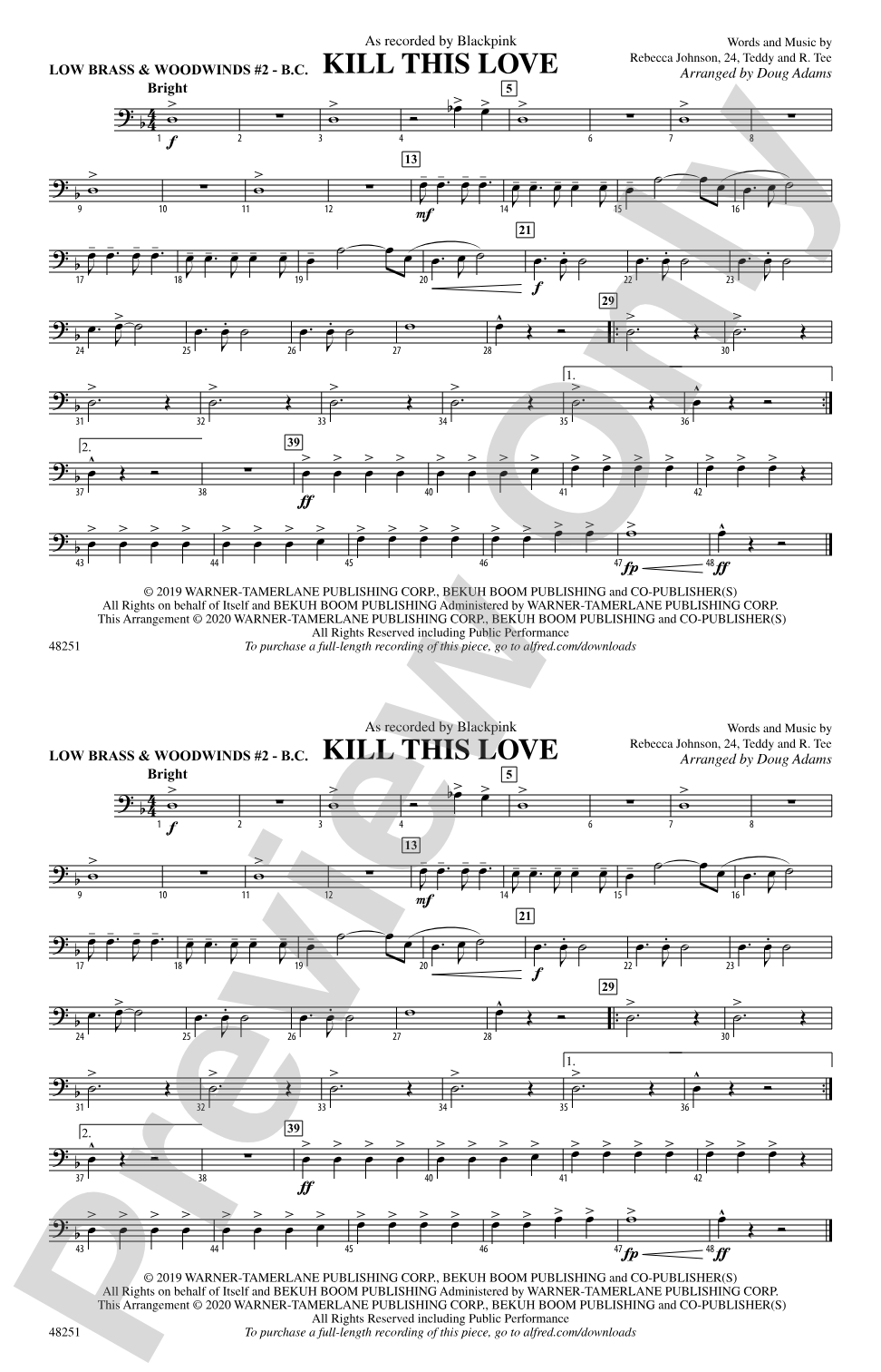 Kill This Love: Low Brass & Woodwinds #2 - Bass Clef