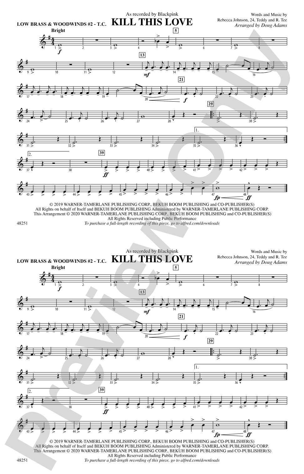 Kill This Love: Low Brass & Woodwinds #2 - Treble Clef