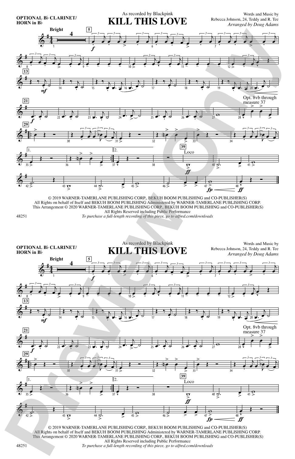 Kill This Love: Optional Bb Clarinet/Horn in Bb