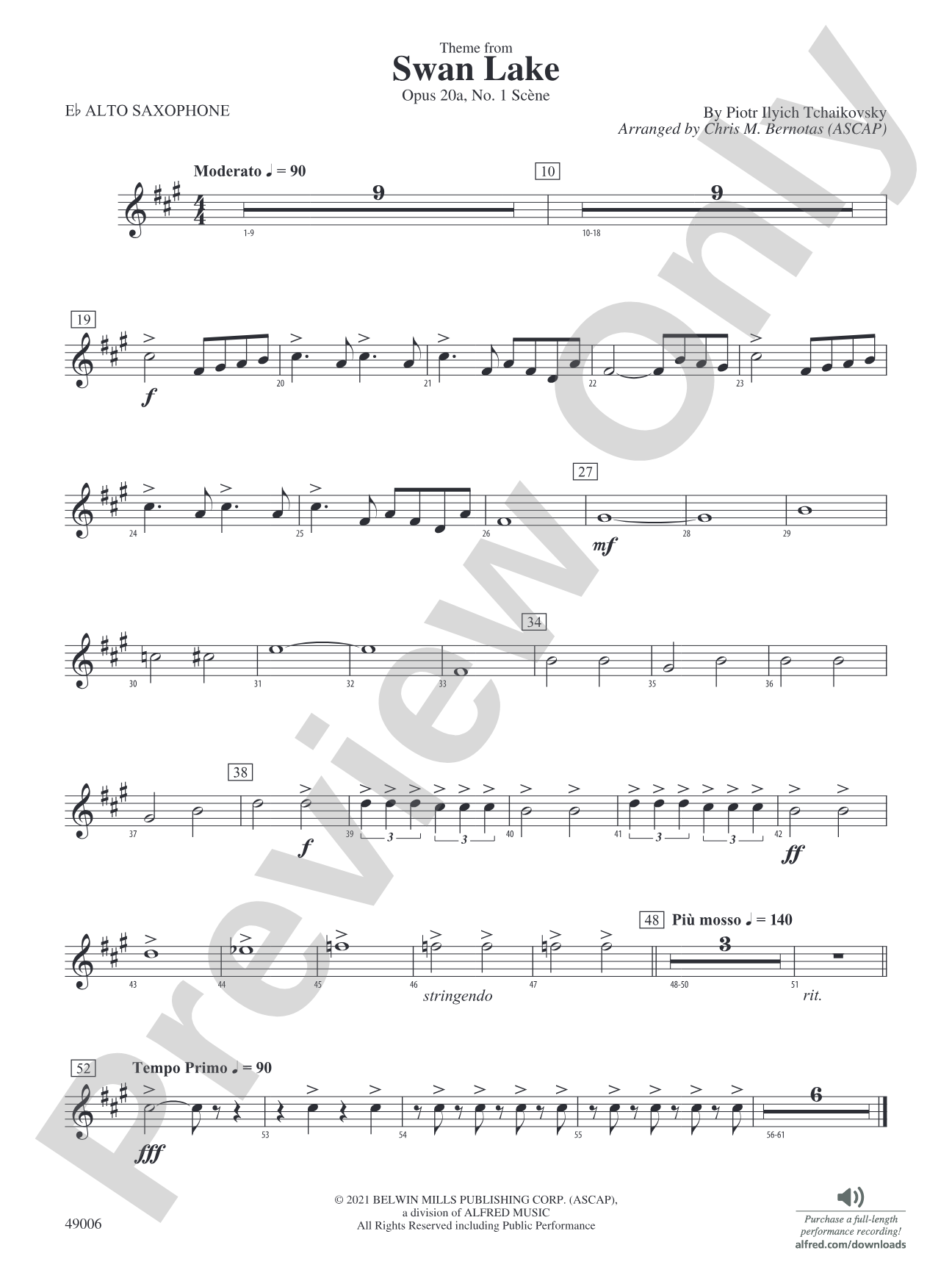 Theme from Swan Lake: E-flat Alto Saxophone