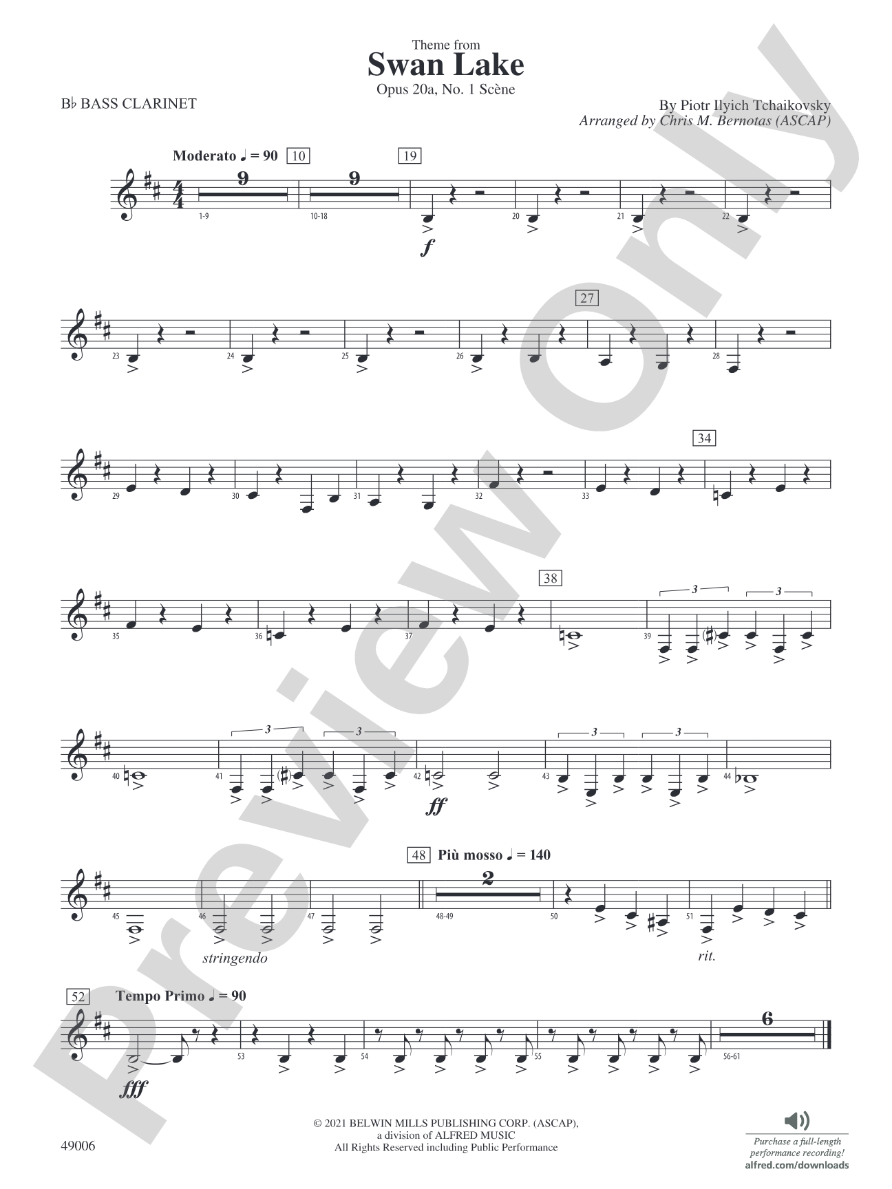 Theme from Swan Lake: B-flat Bass Clarinet