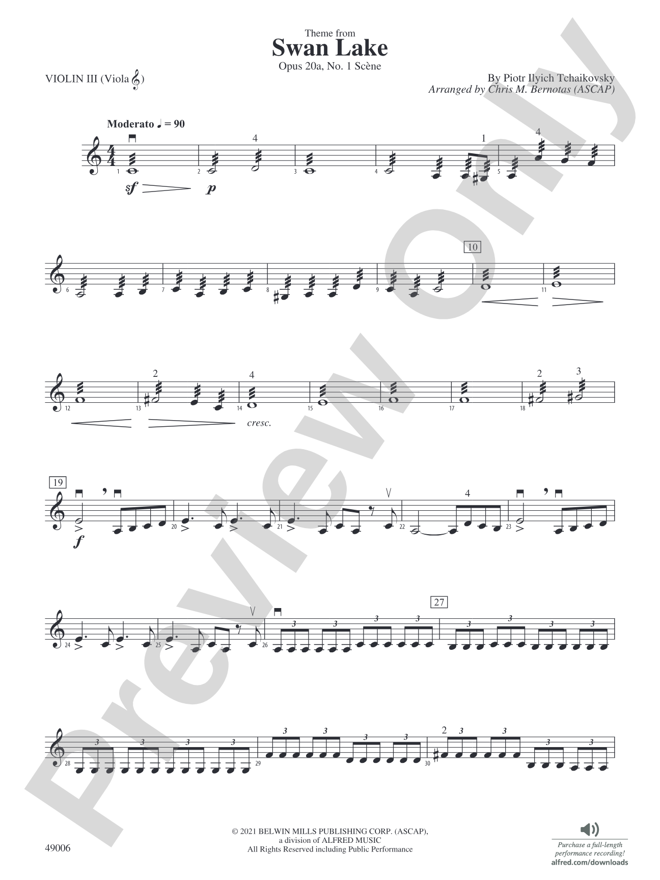 Theme from Swan Lake: 3rd Violin (Viola [TC])
