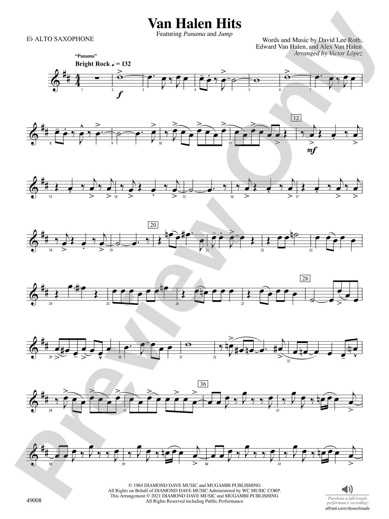 Van Halen Hits: E-flat Alto Saxophone