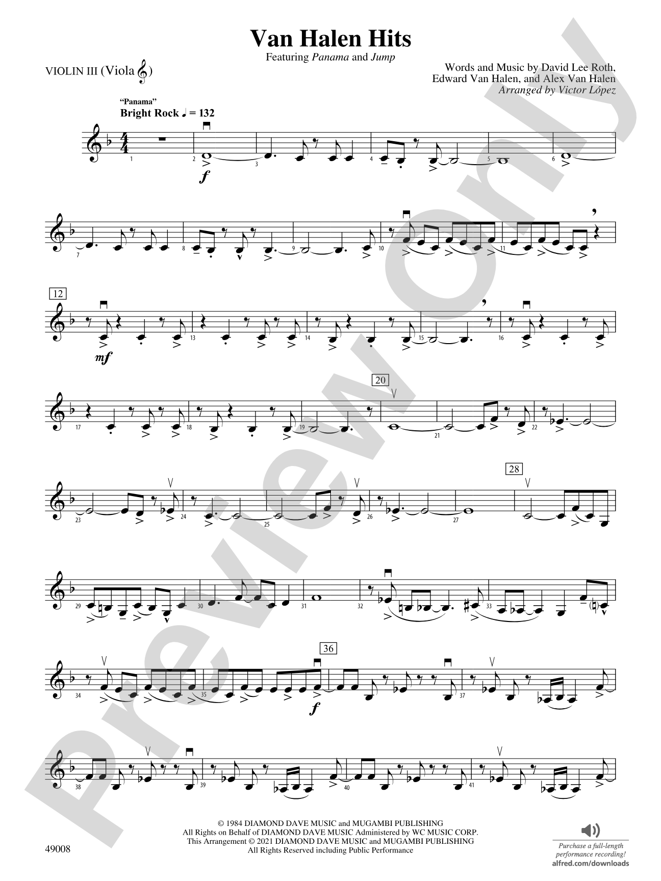 Van Halen Hits: 3rd Violin (Viola [TC])
