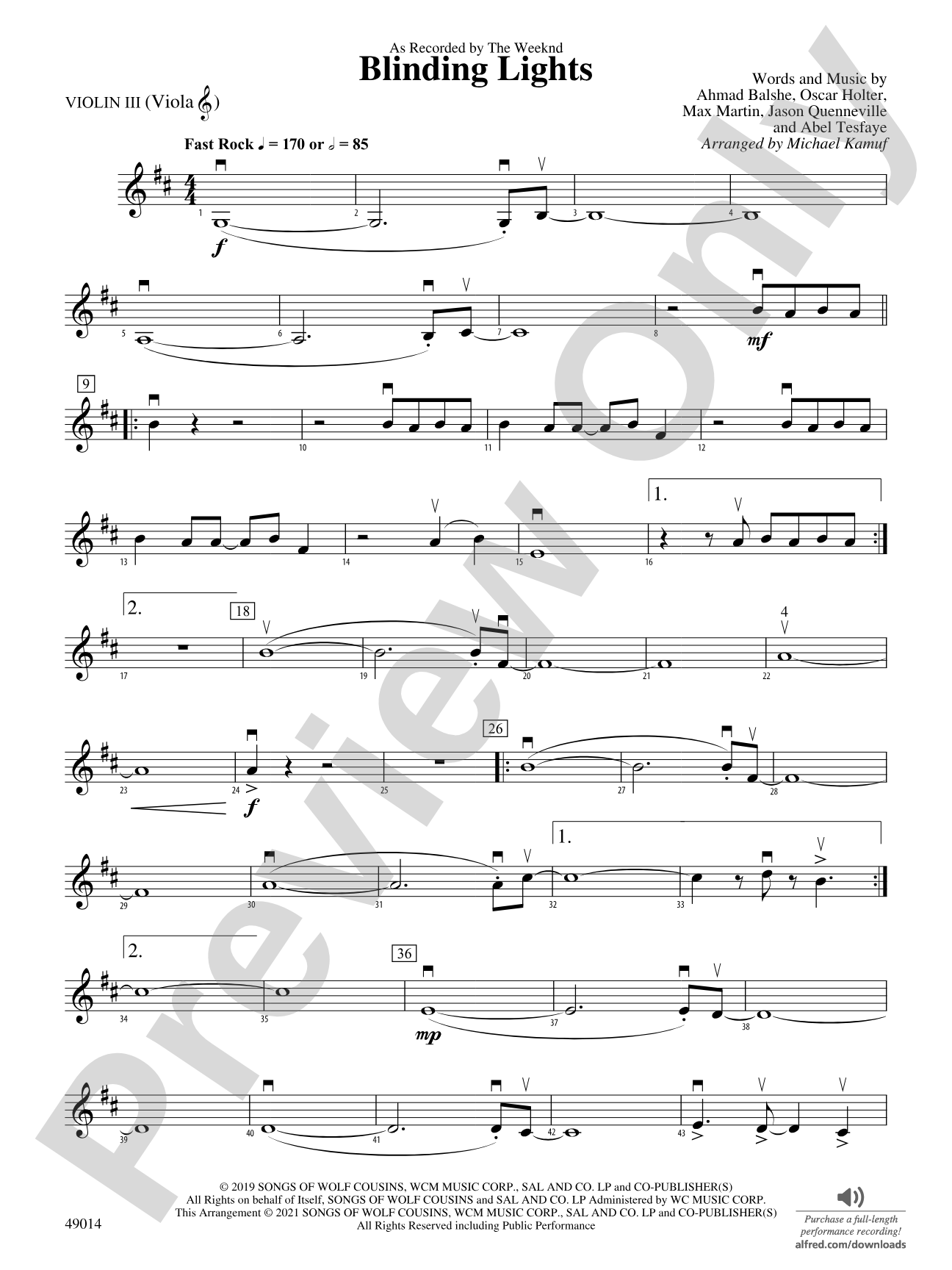 Blinding Lights: 3rd Violin (Viola [TC])