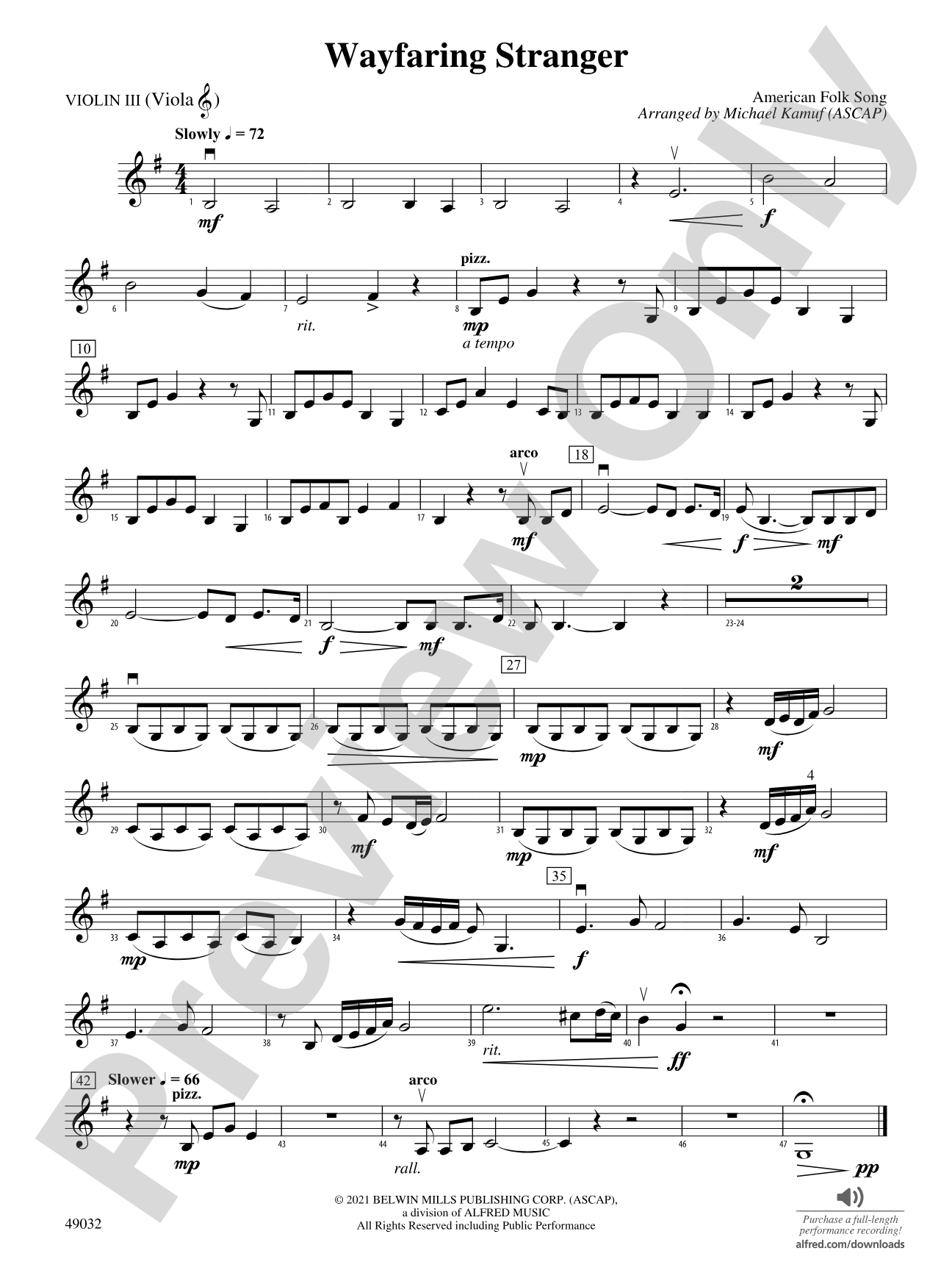 Wayfaring Stranger: 3rd Violin (Viola [TC])