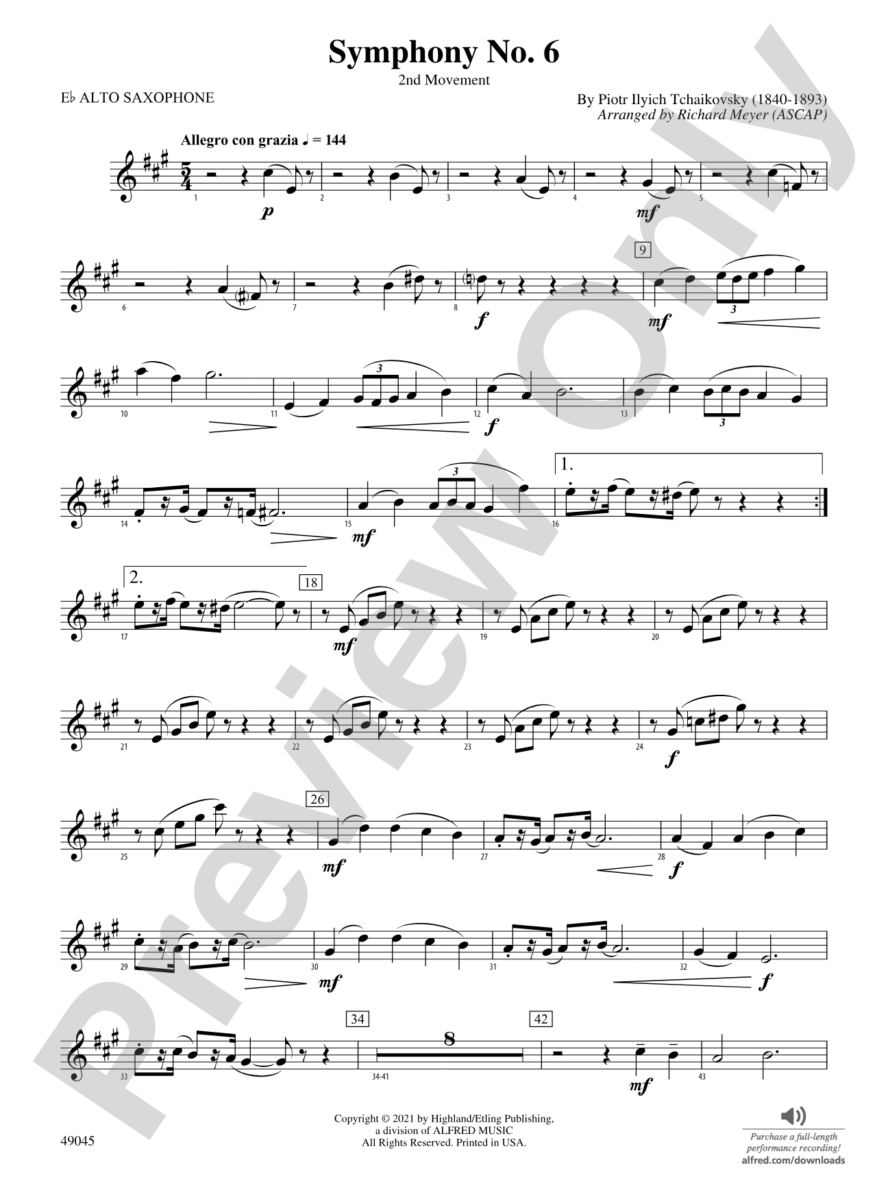 Symphony No. 6: E-flat Alto Saxophone