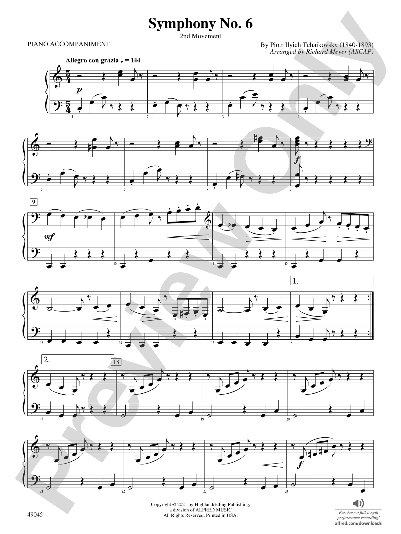 Symphony No. 6: Piano Accompaniment