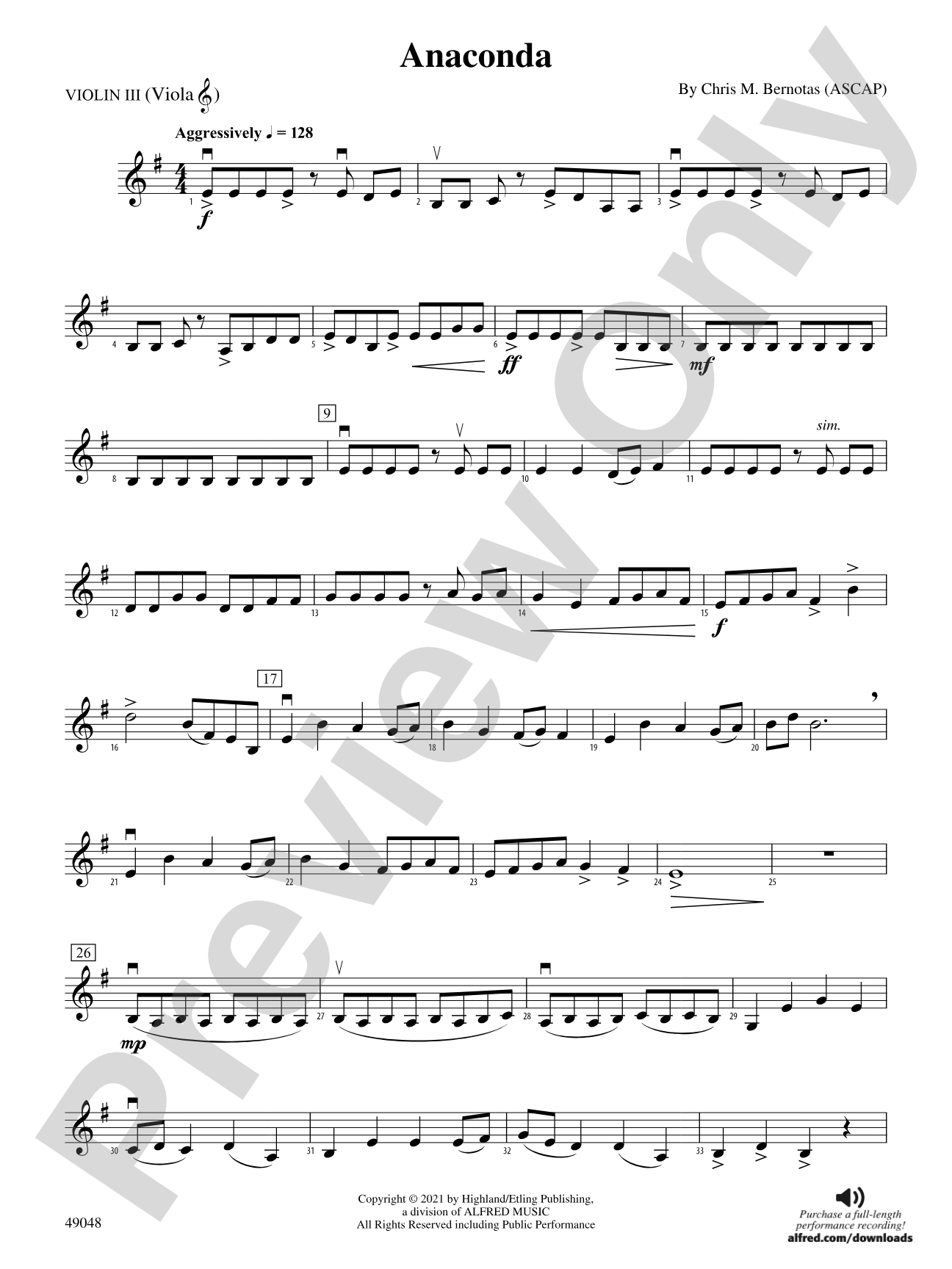 Anaconda: 3rd Violin (Viola [TC])