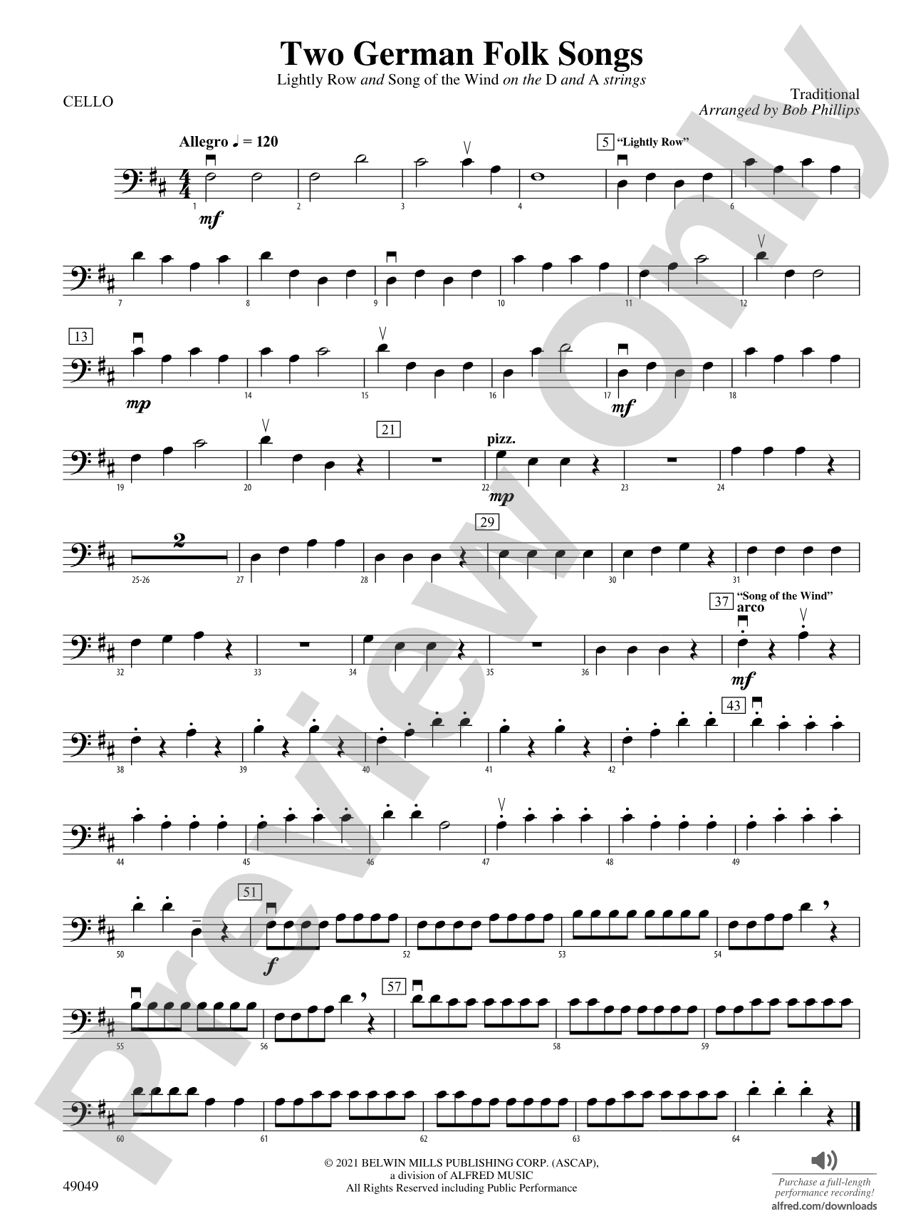 Two German Folk Songs: Cello