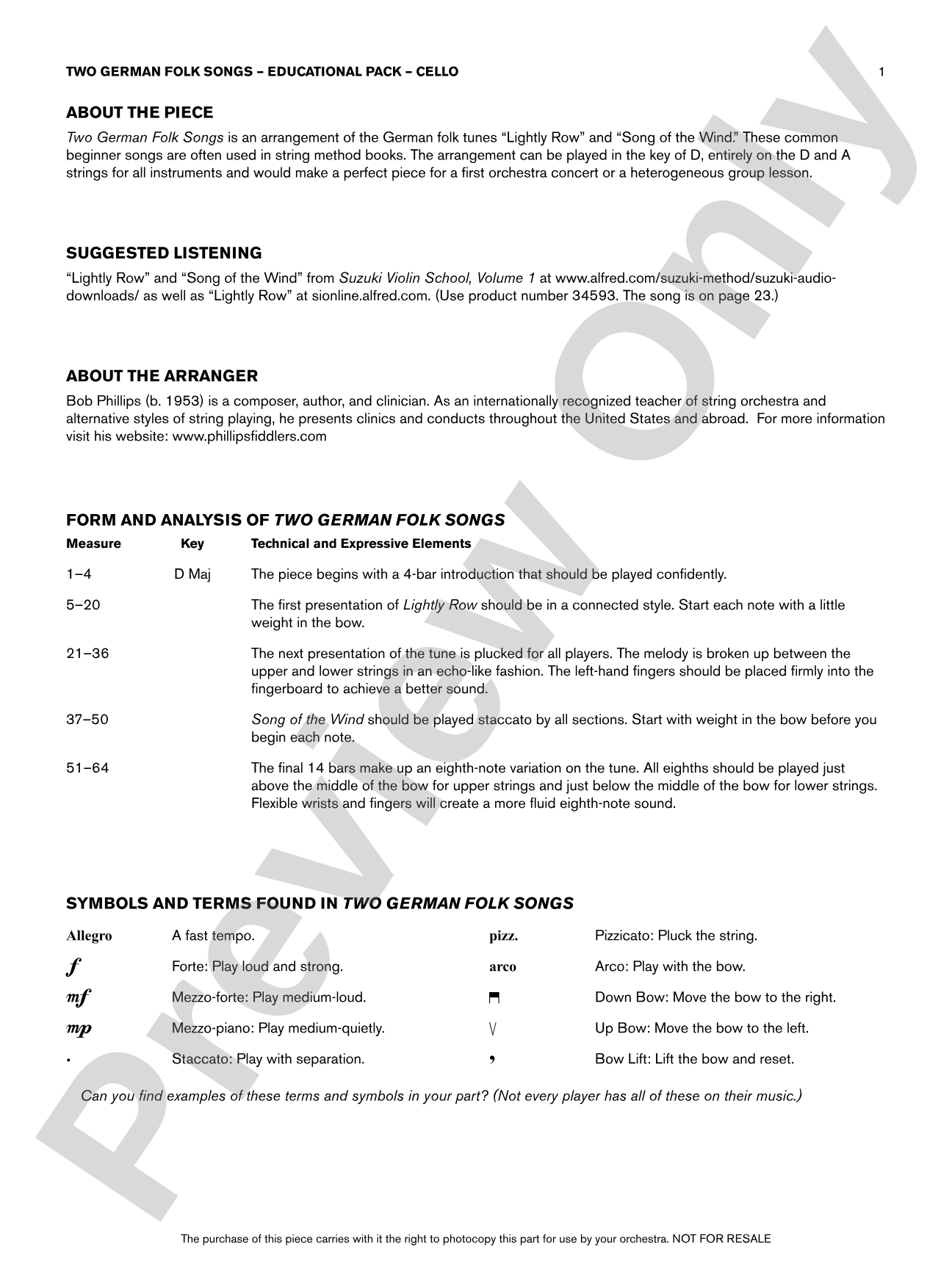 Two German Folk Songs: Cello Educational Pack