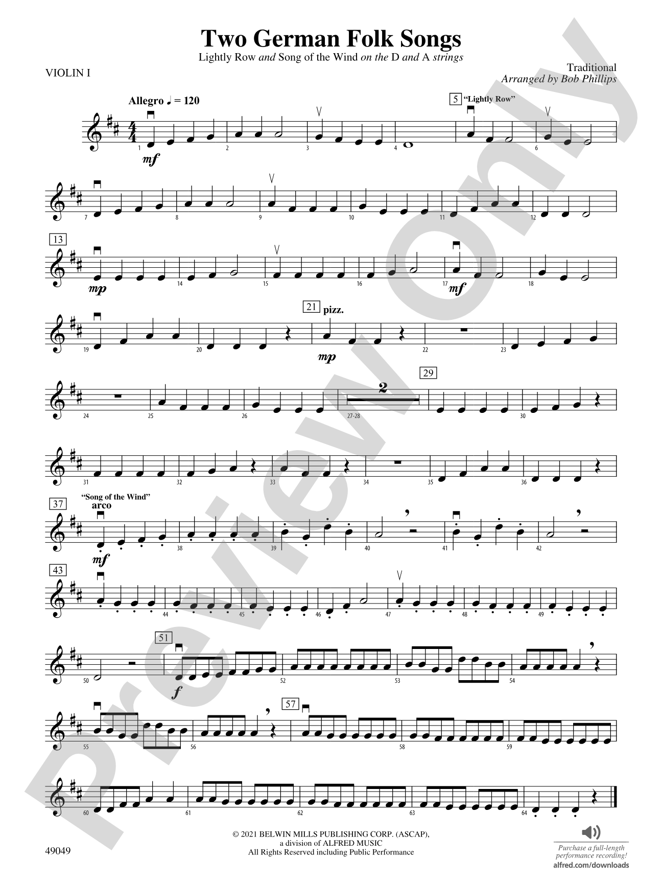 Two German Folk Songs: 1st Violin