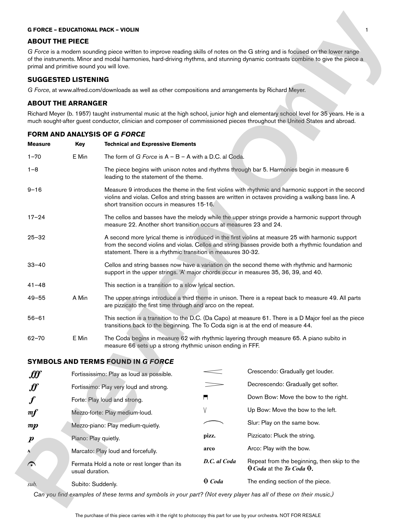 G Force: Violin Educational Pack