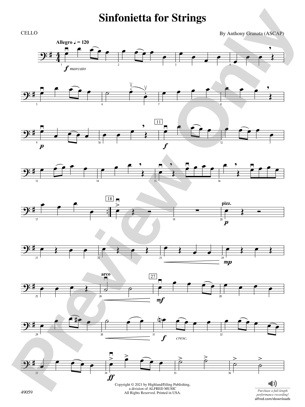 Sinfonietta for Strings: Cello