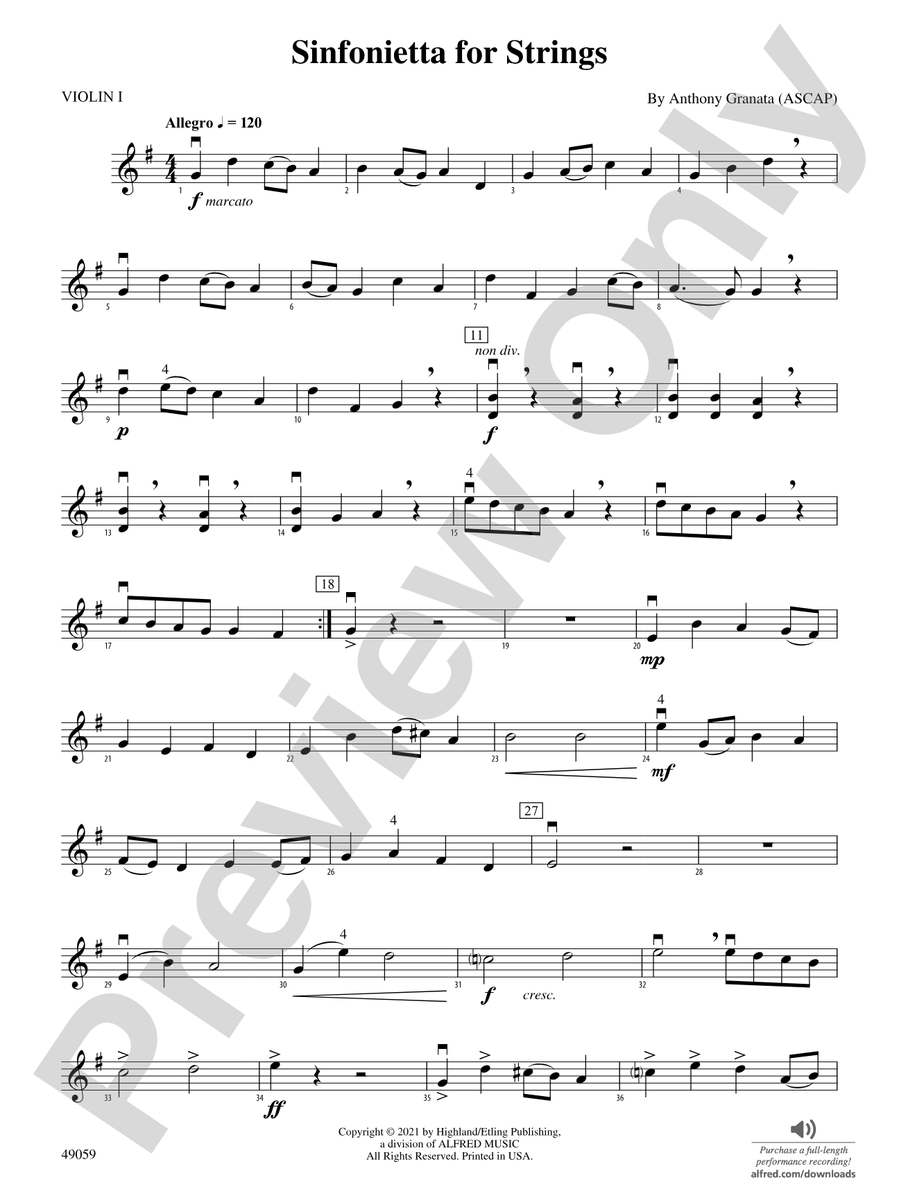 Sinfonietta for Strings: 1st Violin