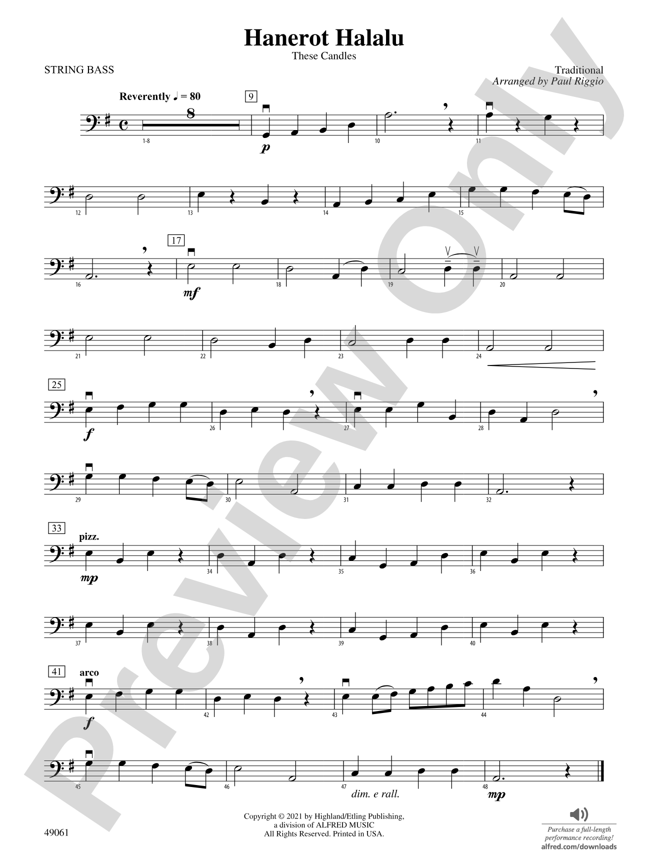 Hanerot Halalu: String Bass
