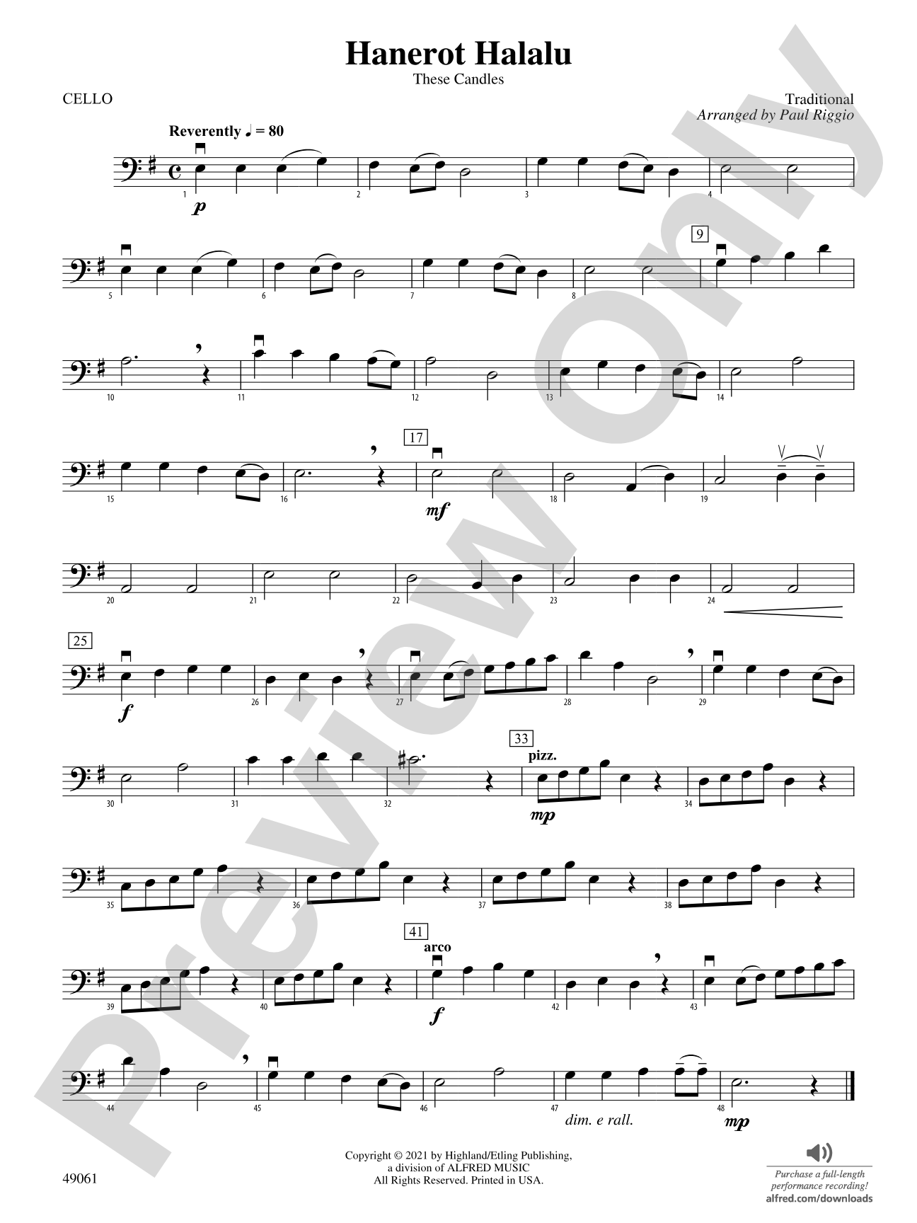 Hanerot Halalu: Cello