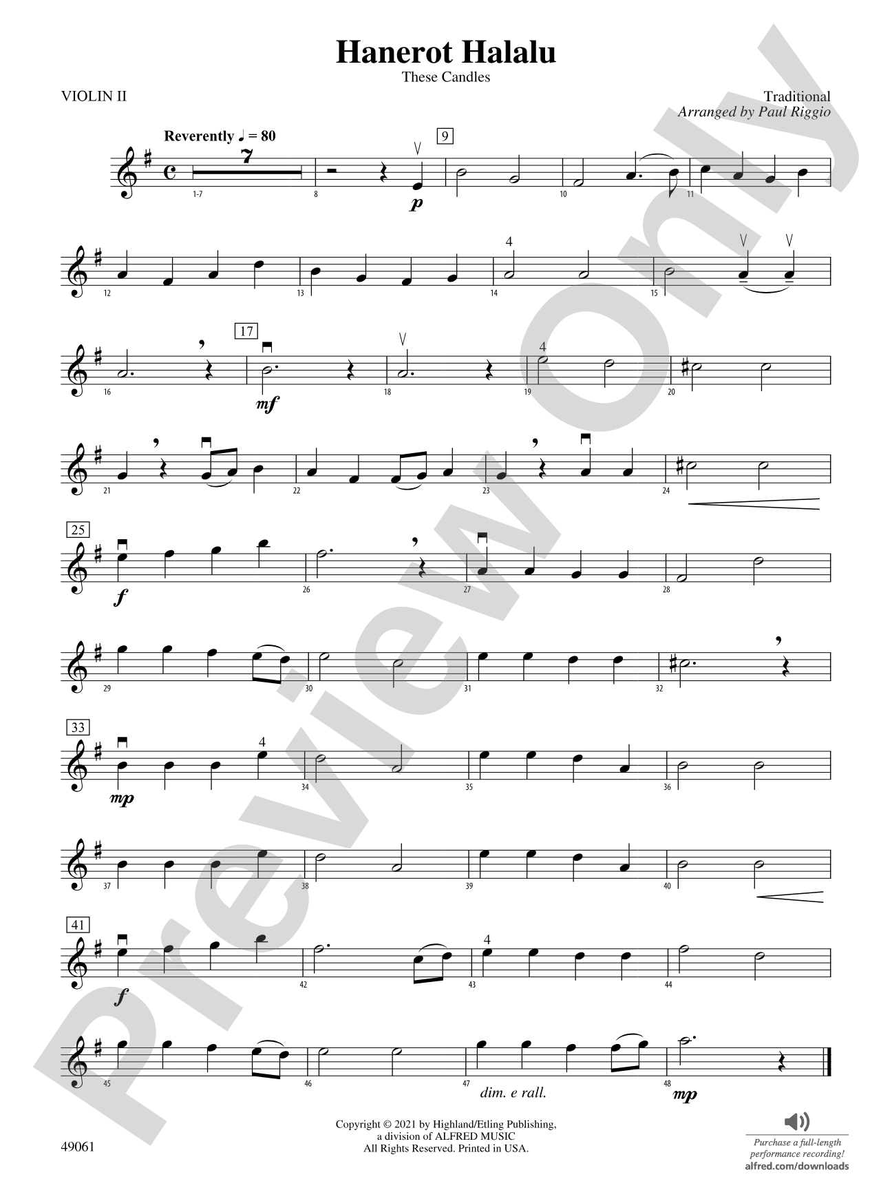 Hanerot Halalu: 2nd Violin