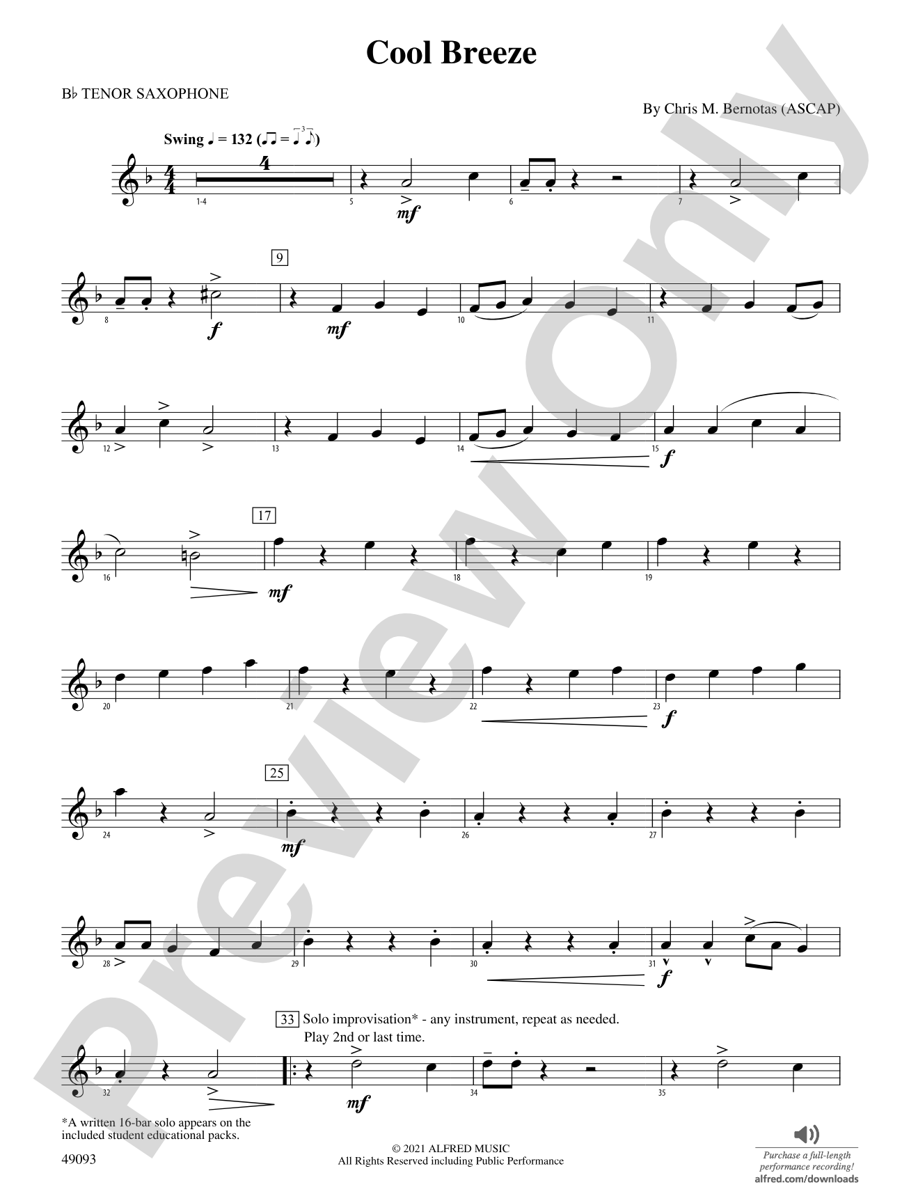 Cool Breeze: B-flat Tenor Saxophone