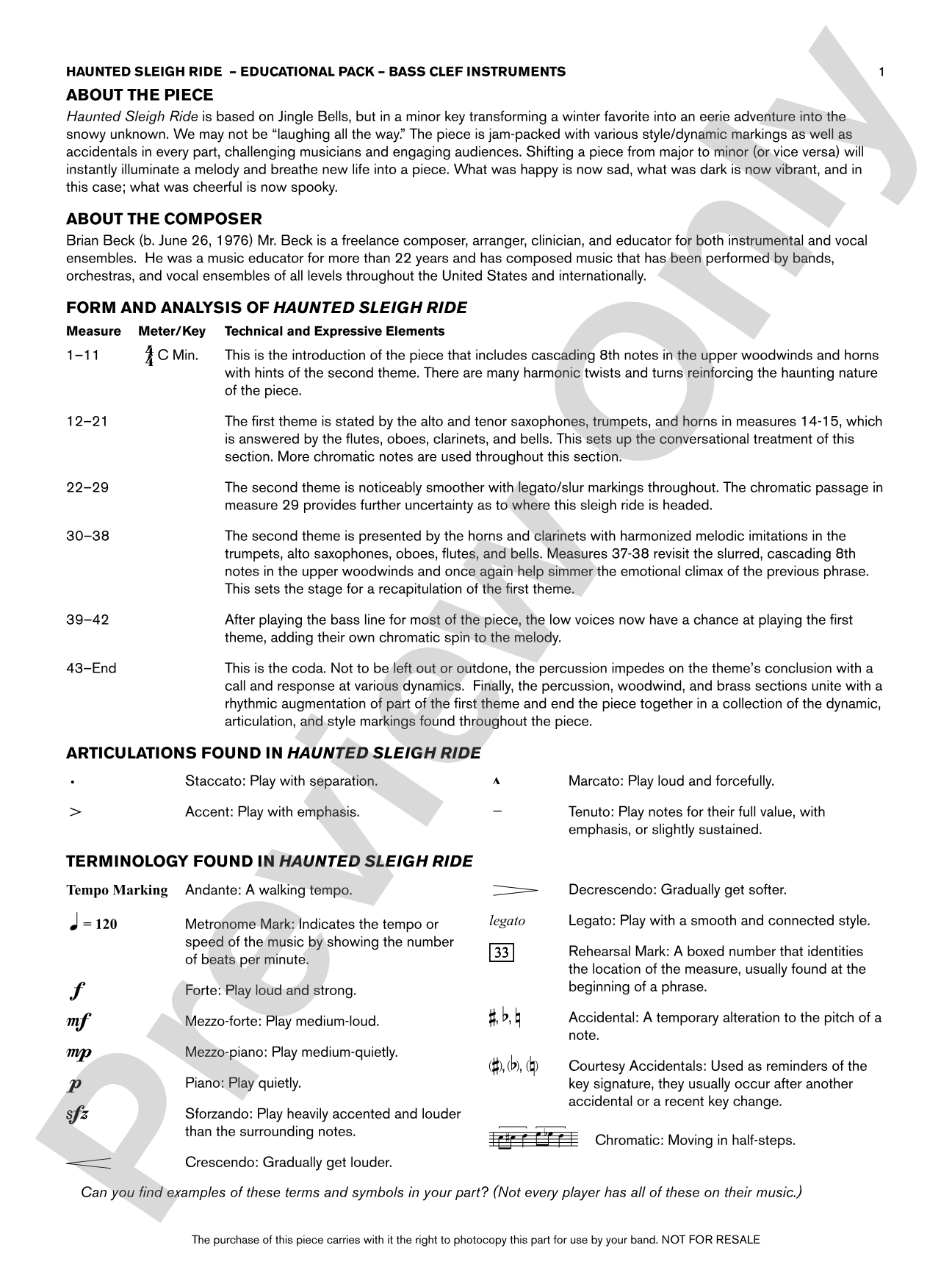 Haunted Sleigh Ride: Bass Clef Educational Pack