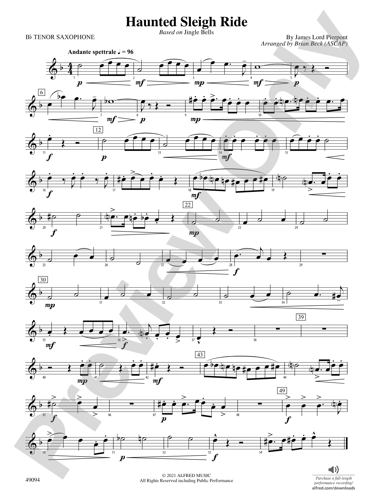 Haunted Sleigh Ride: B-flat Tenor Saxophone
